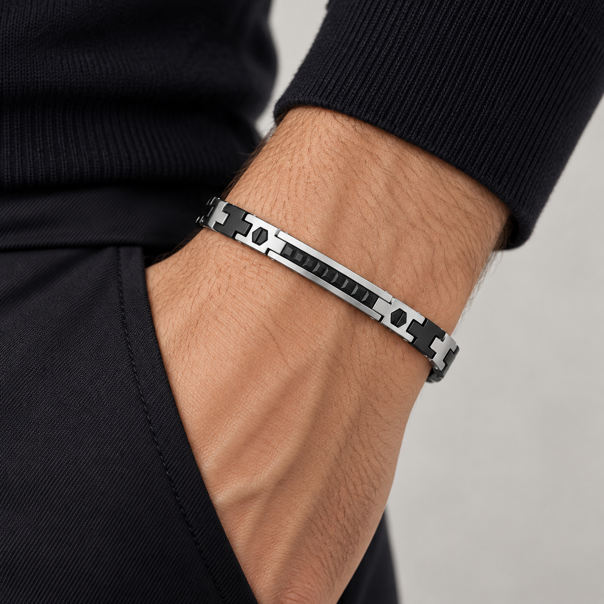Bracciale Zancan Hi-Tekh uomo in acciaio e PVD nero — 22 cm regolabile - EHB471