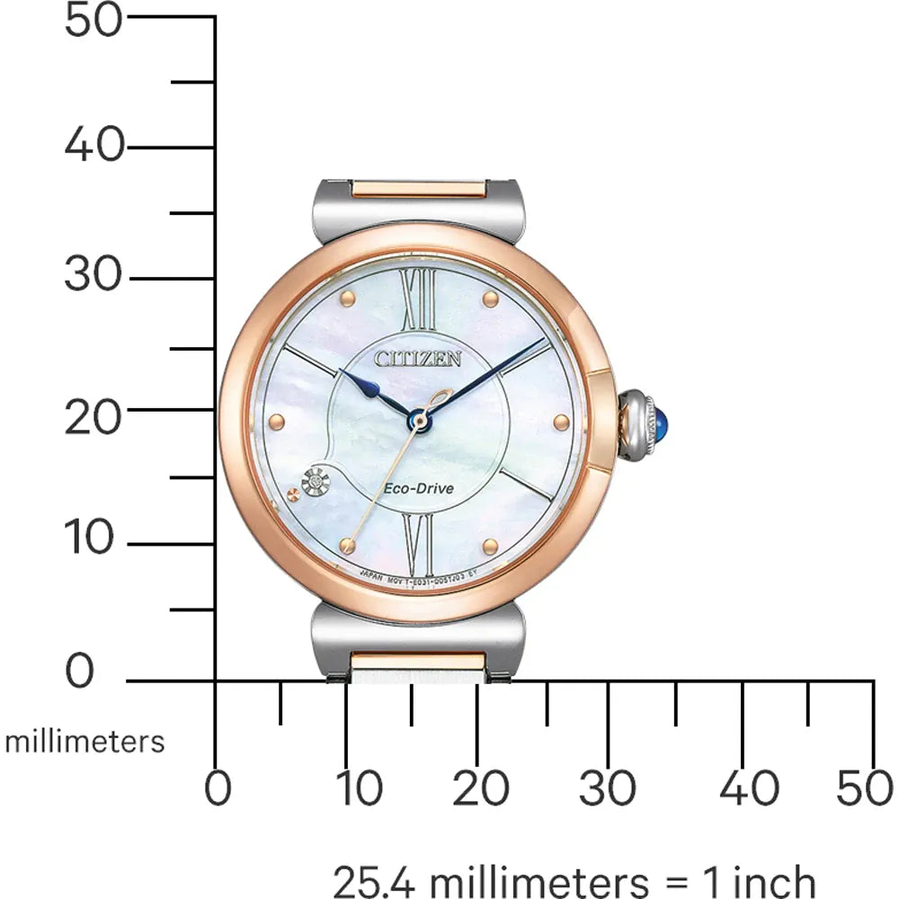 Orologio Citizen Lady, Collezione Maybell, Diamond Bezel, Quadrante Madreperla, 29mm - EM1074-82D