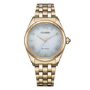 Orologio Citizen Lady, eco-drive, cinturino color oro rosa e quadrante bianco antico, 33mm - EM1143-81X
