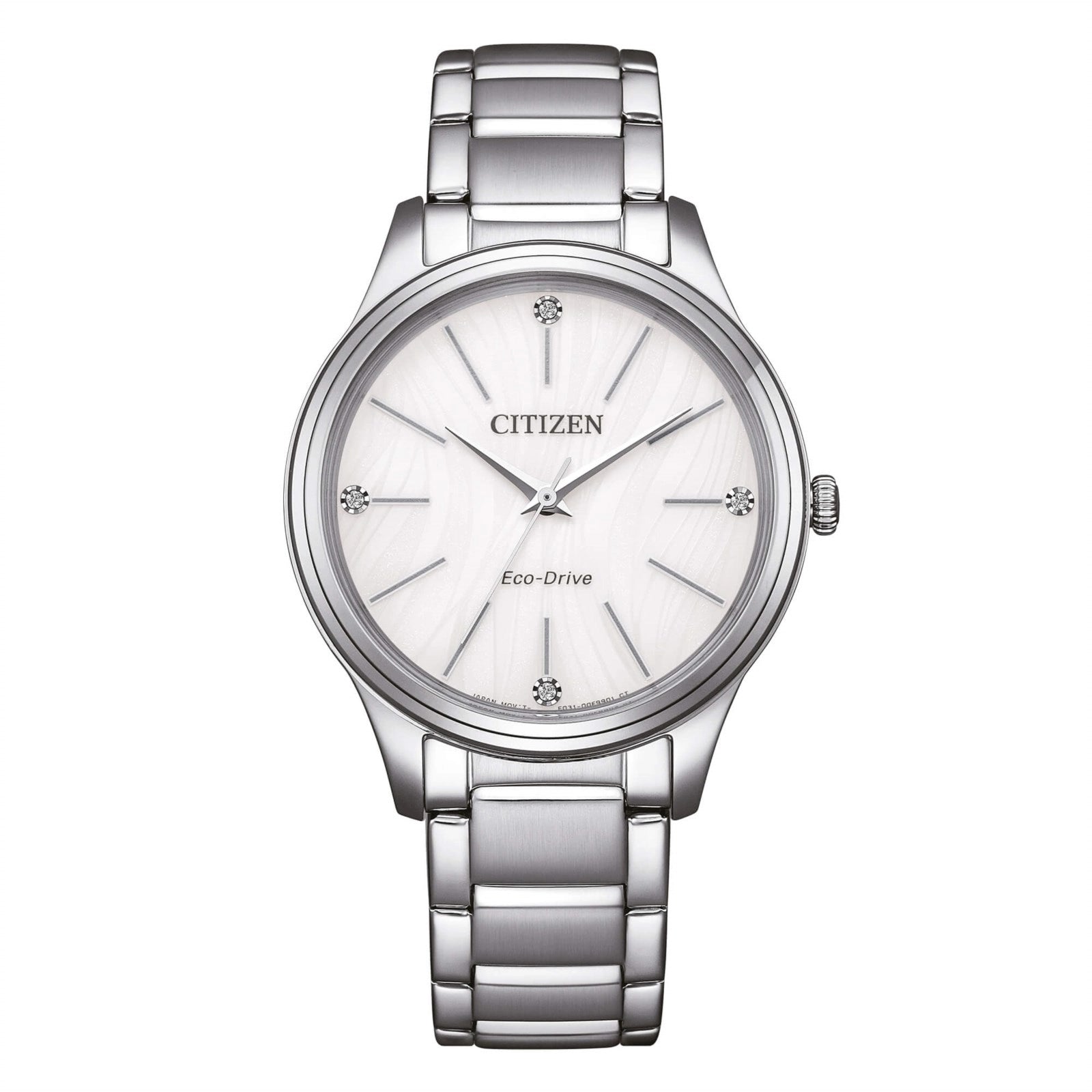 Orologio Citizen Lady Elegant, quadrante panna e cristalli sugli indici, eco-drive, 34mm - EM1220-58A