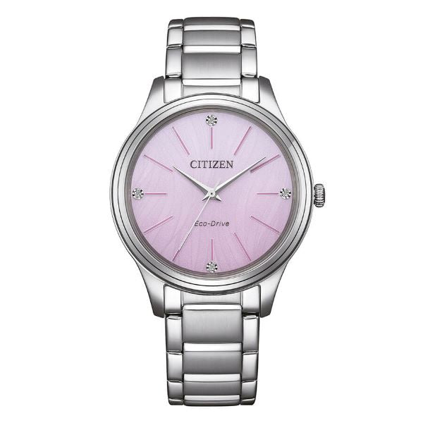 Orologio Citizen Lady Eco-Drive, quadrante lilla sfumato con 4 cristalli, 34mm - EM1220-58X
