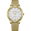 Orologio Citizen Lady Elegant, bracciale mesh color oro giallo e quadrante bianco, eco-drive, 34mm - EM1222-87A