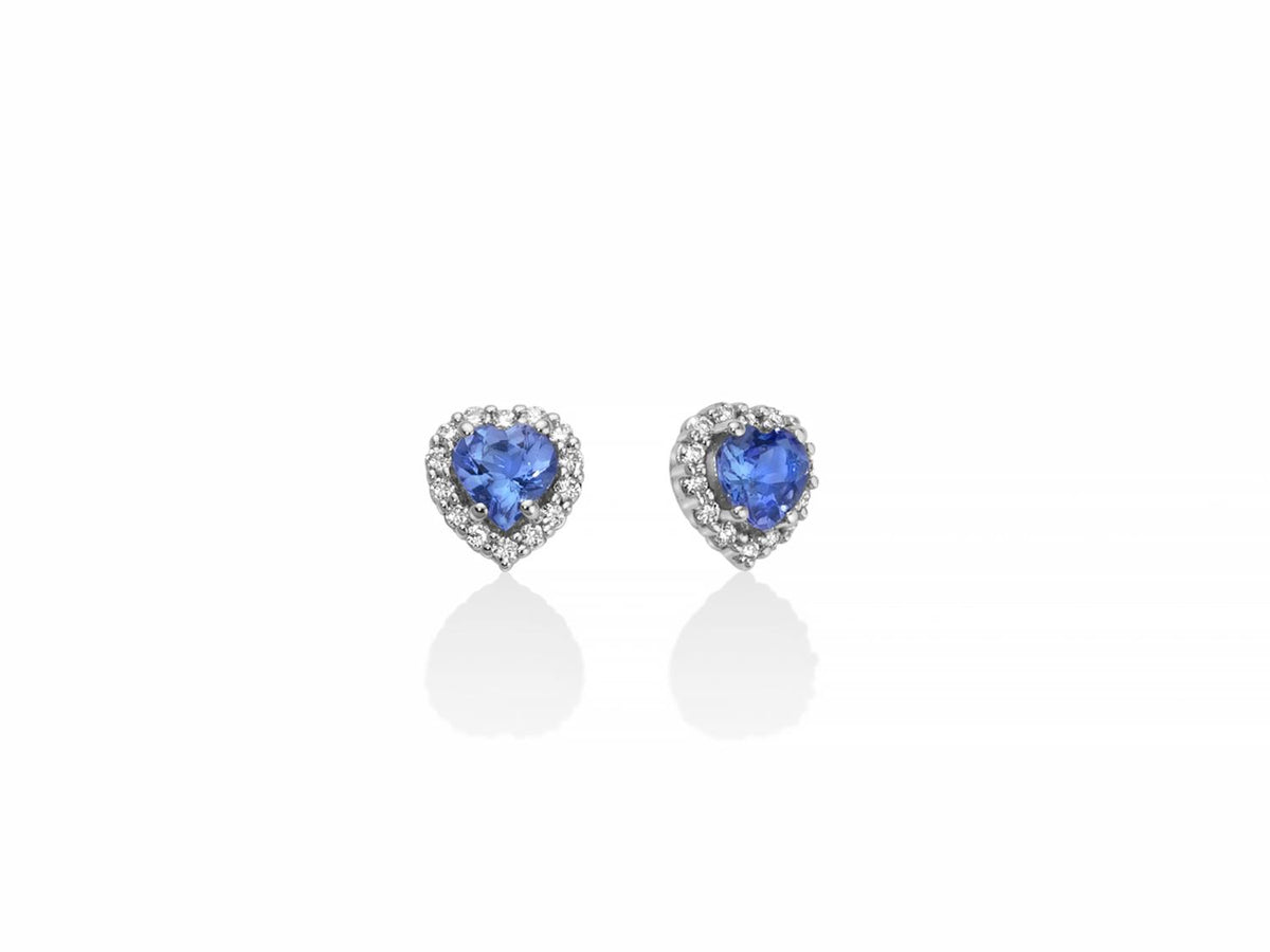 Miluna Orecchini in oro bianco 18 kt con tanzaniti a cuore 4x4 mm e diamanti naturali ct 0,14 - ERD2642