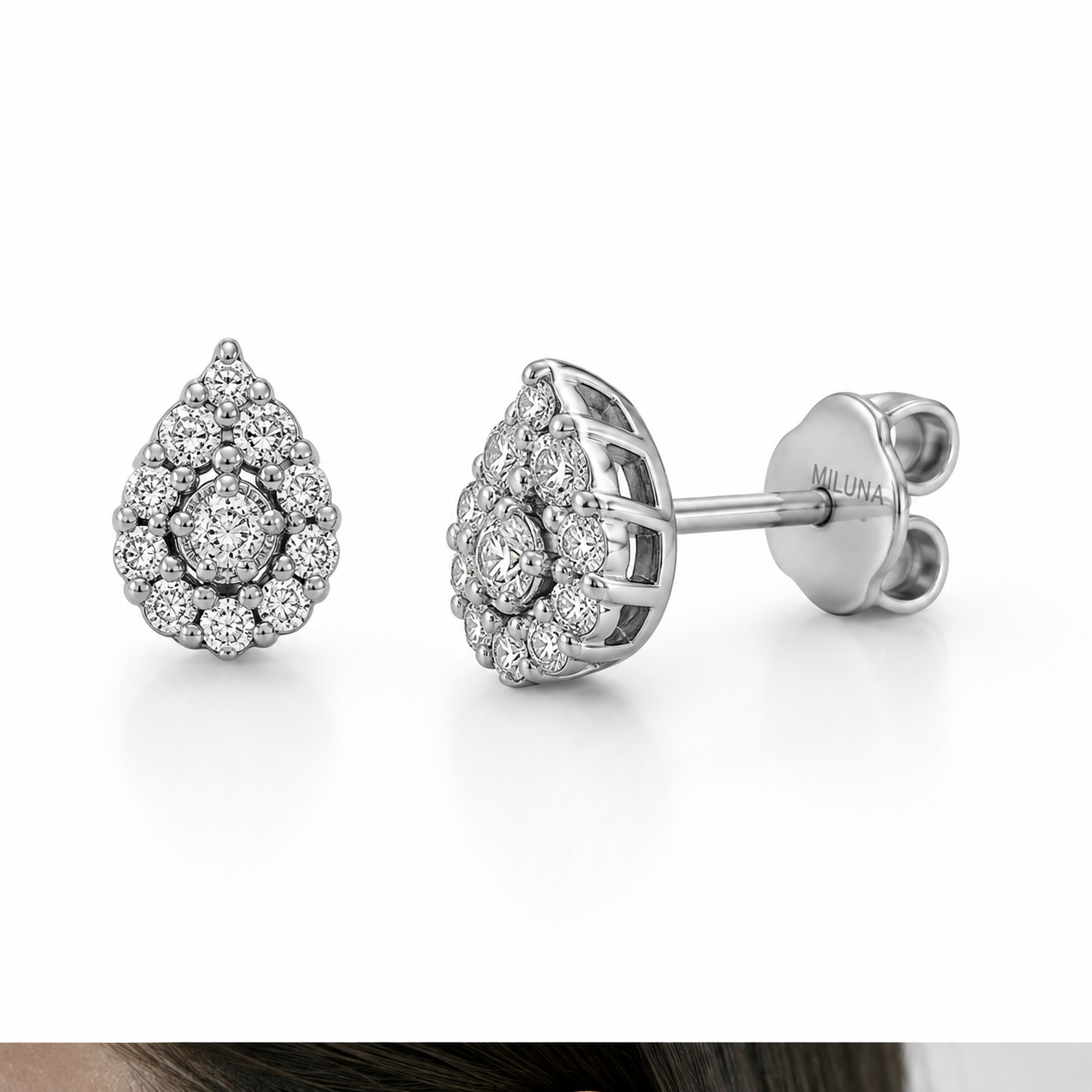 ORECCHINI MILUNA A GOCCIA IN ORO BIANCO 18KT E 22 DIAMANTI - ERD2713