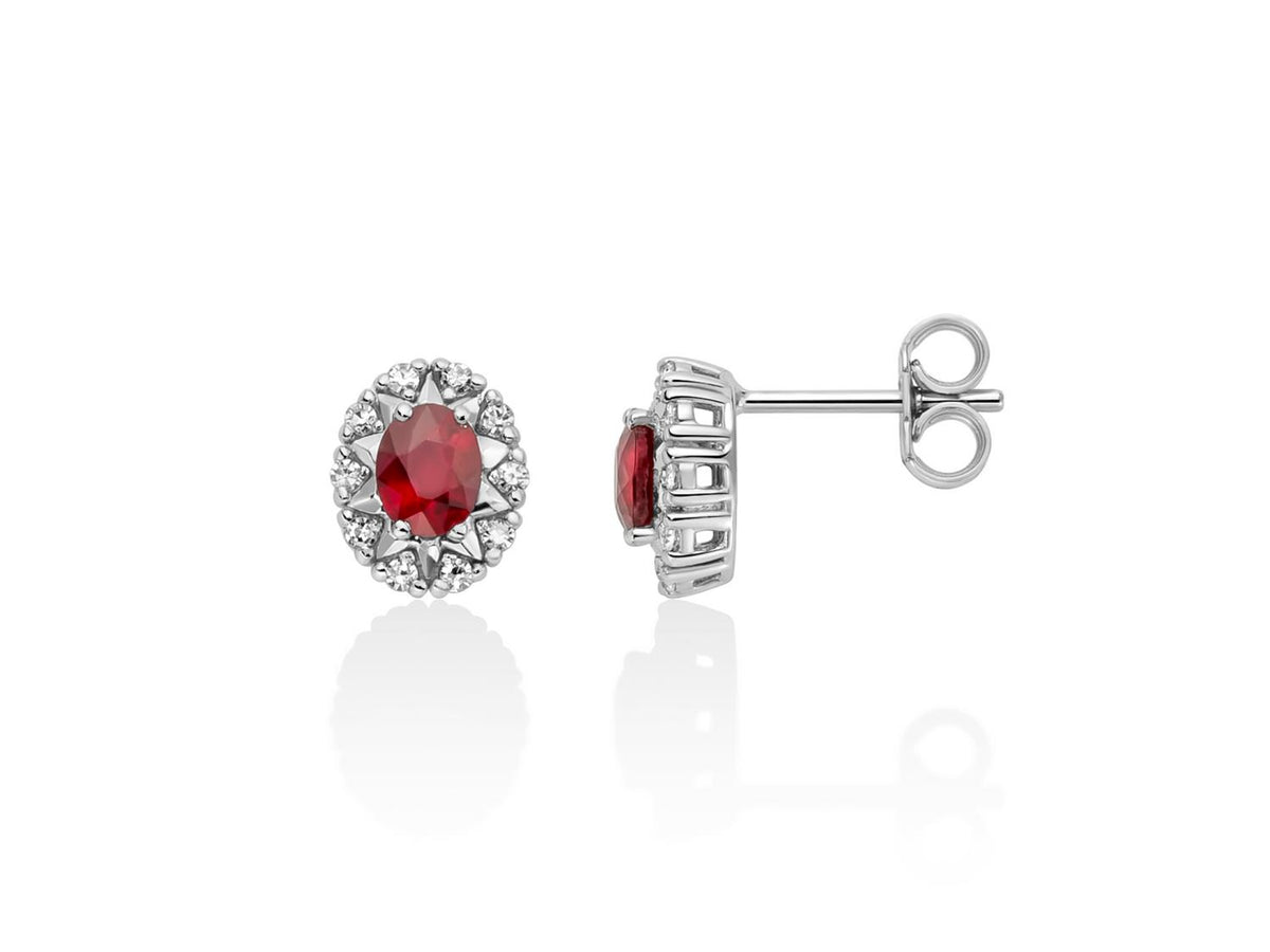 Pendientes Miluna en oro blanco de 18 quilates, contorno de diamantes y rubíes talla oval - ERD3031