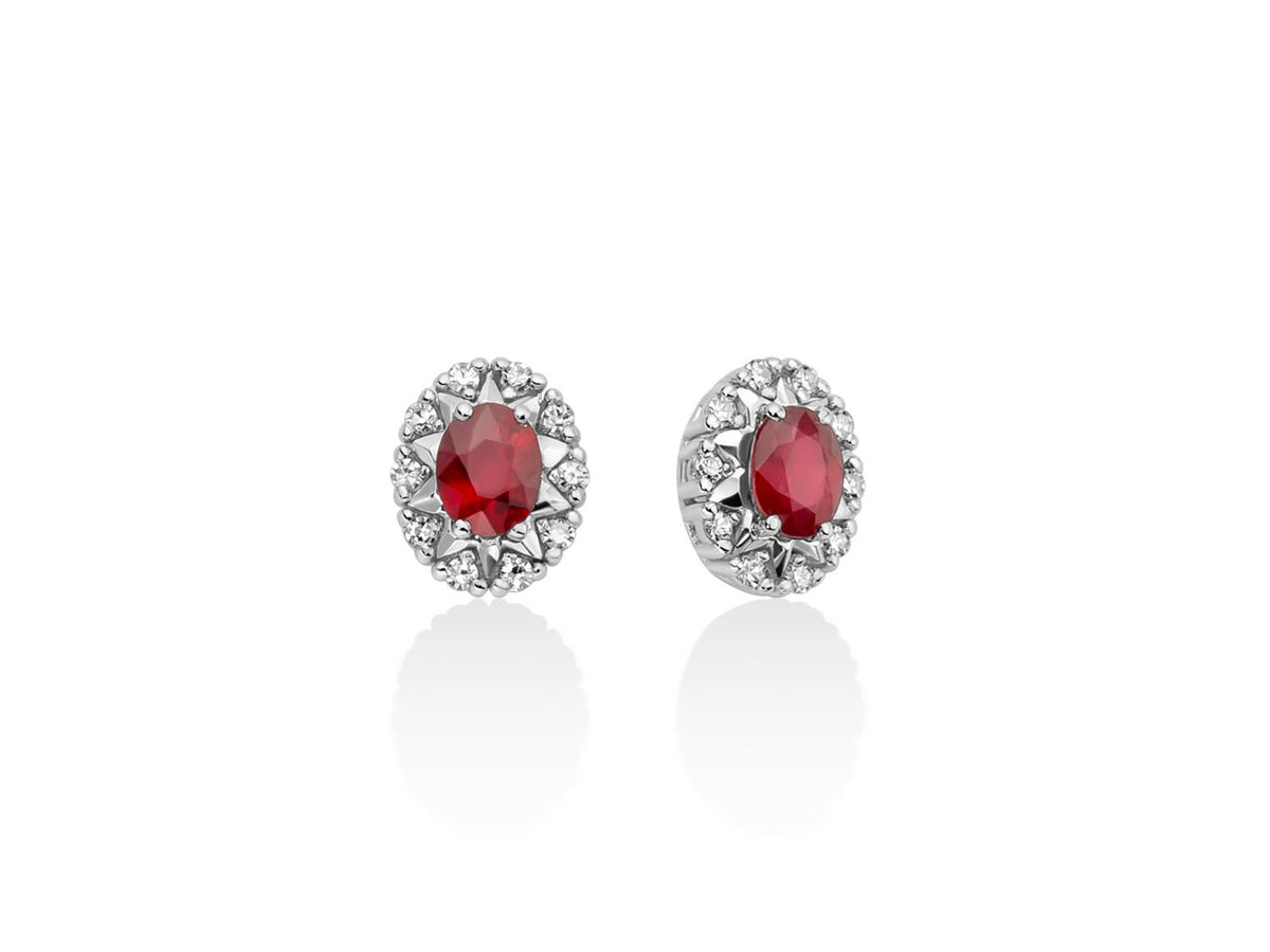 Pendientes Miluna en oro blanco de 18 quilates, contorno de diamantes y rubíes talla oval - ERD3031