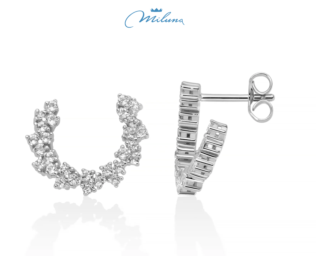 Orecchini Miluna, collezione Unica Neve Limited Edition, a creola con topazi bianchi e argento - ERD3215