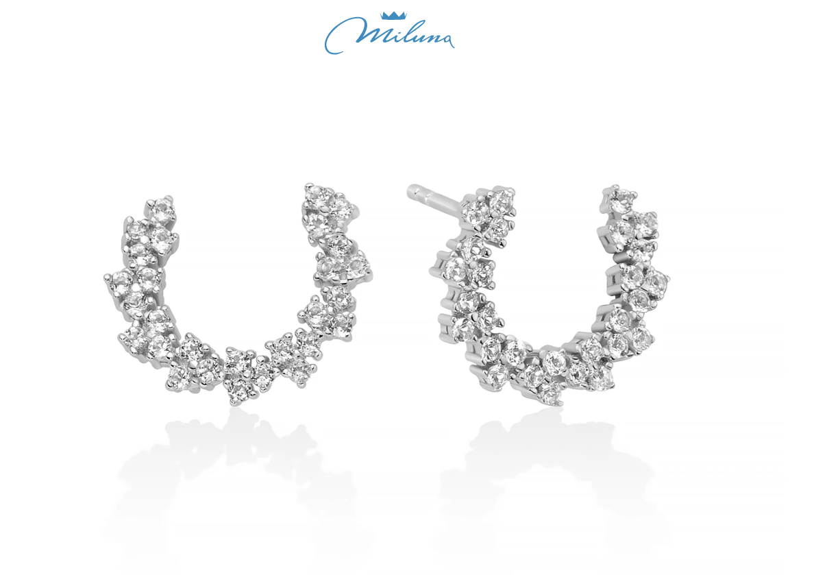 Orecchini Miluna, collezione Unica Neve Limited Edition, a creola con topazi bianchi e argento - ERD3215