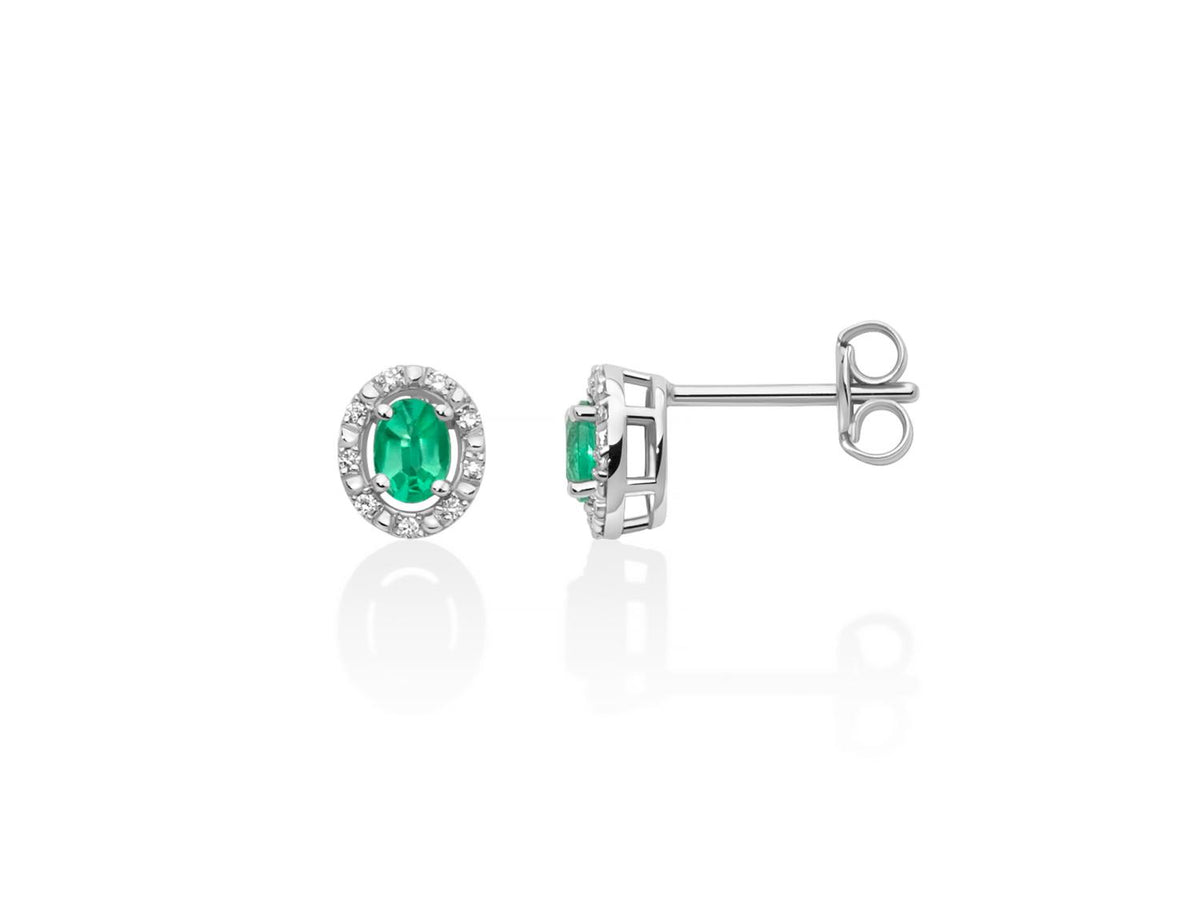 Miluna Orecchini con smeraldi ovali 4x3 mm e diamanti in oro bianco 9 kt ct 0,05 - ERD3467X