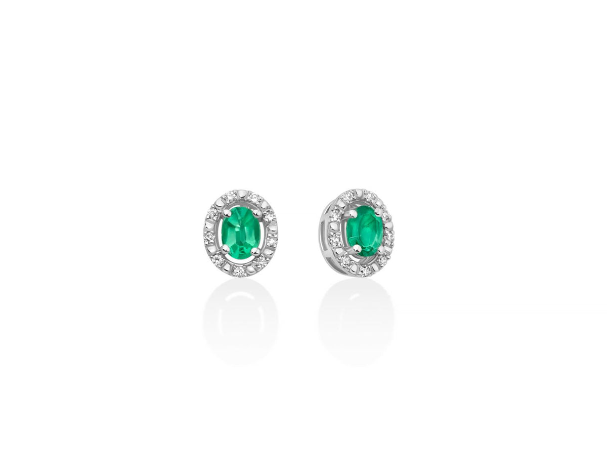 Miluna Orecchini con smeraldi ovali 4x3 mm e diamanti in oro bianco 9 kt ct 0,05 - ERD3467X