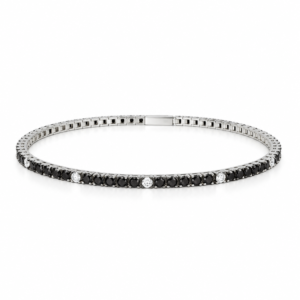 Bracciale tennis Zancan da uomo — Argento 925 rodiato con spinelli neri naturali e zirconi bianchi — Pietre da 2,5 mm — 19 cm - ESB080