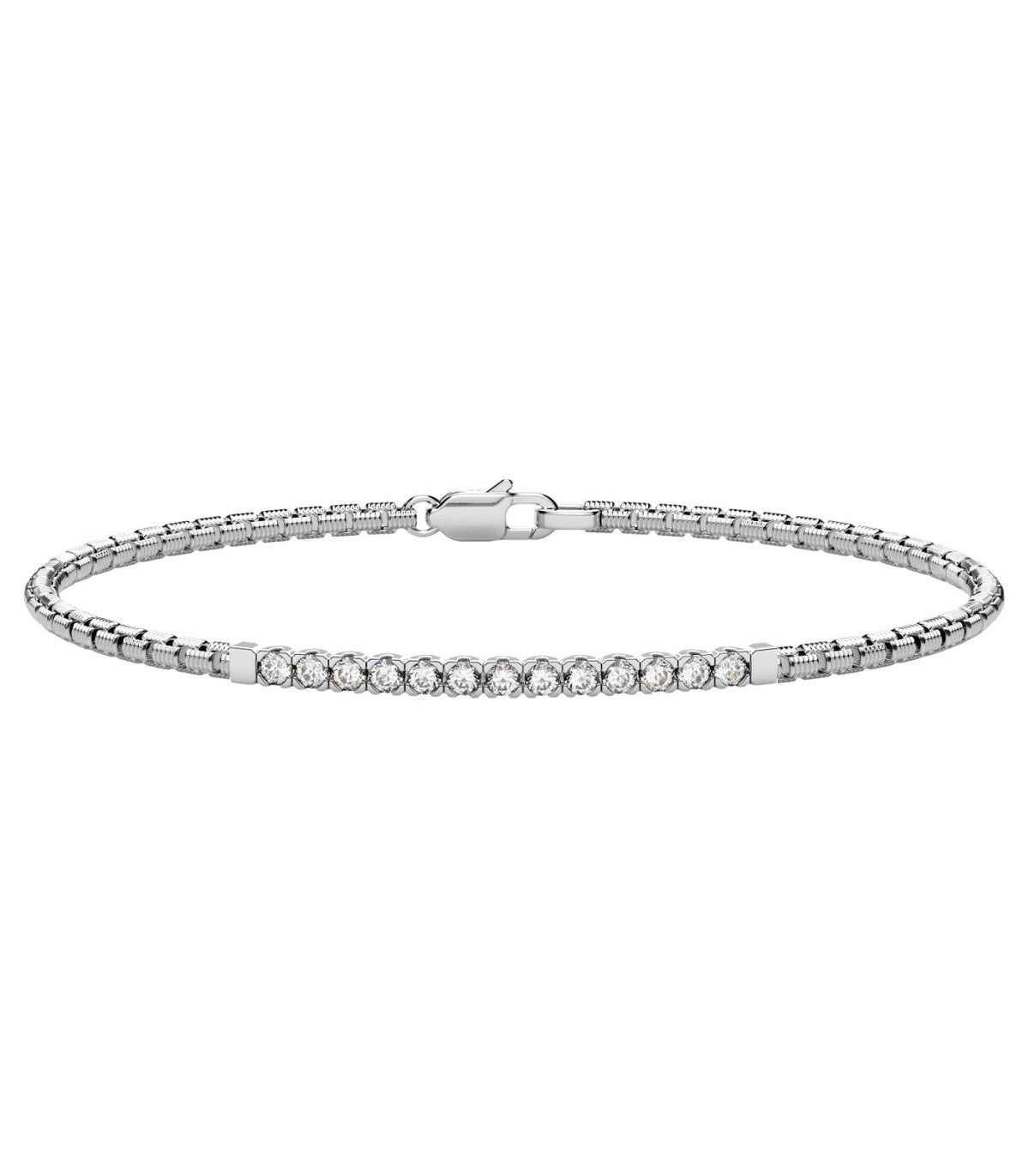 Bracciale Zancan da uomo in argento, semirigido mezzo tennis con spinelli bianchi - ESB381-BI
