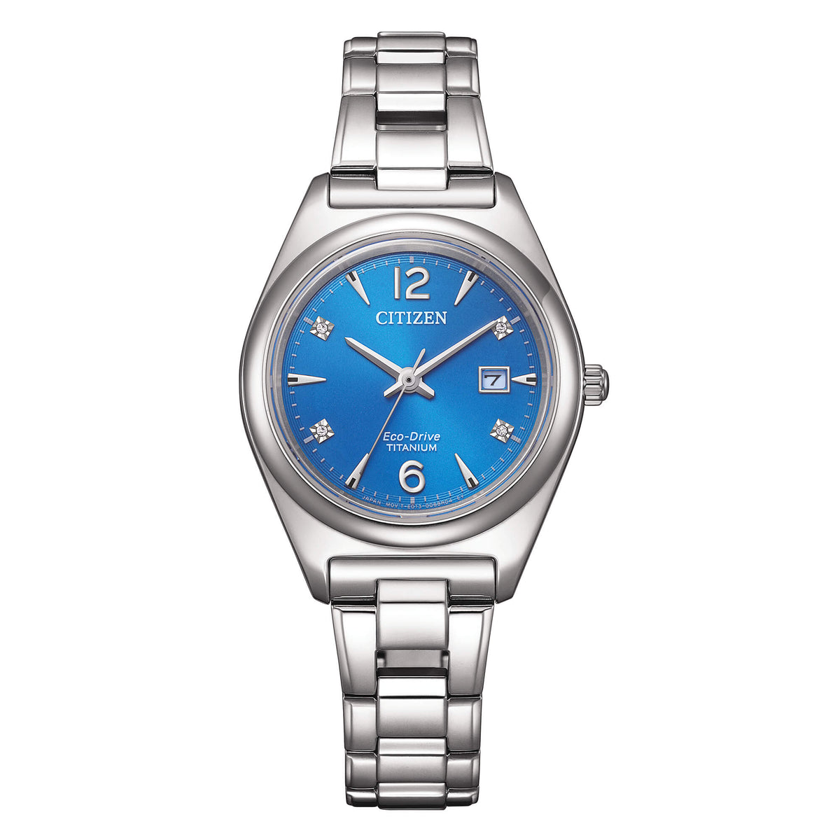 Orologio Citizen Lady Super Titanio, Eco-Drive quadrante blu e 4 diamanti, 29mm - EW2601-81L