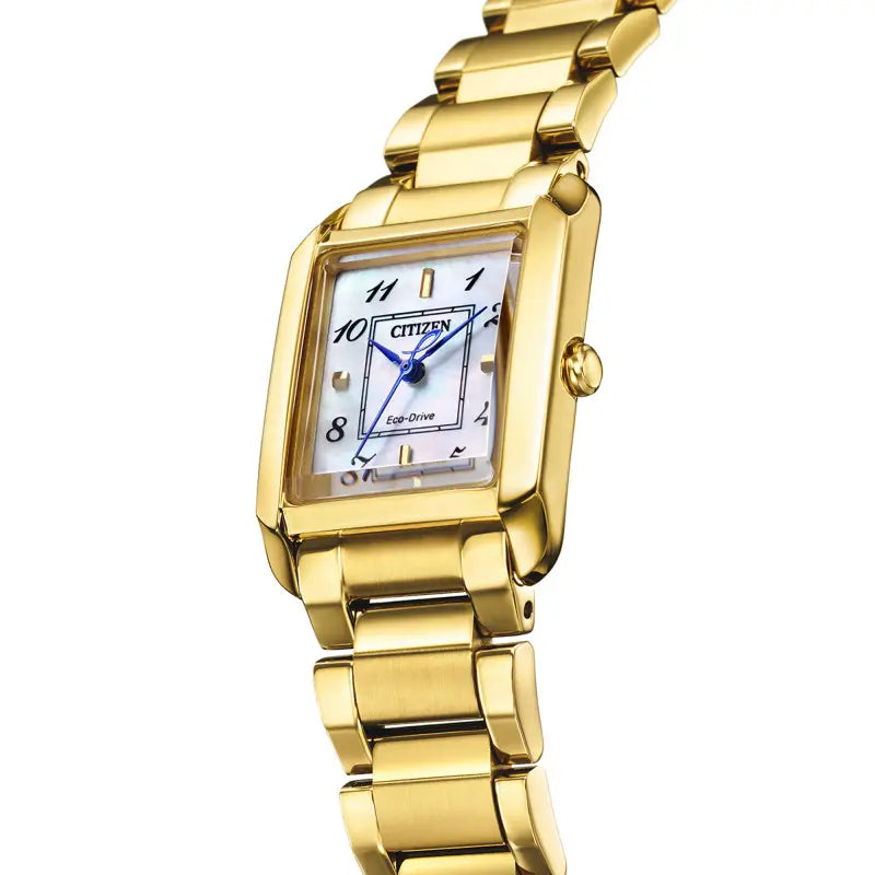 Orologio Citizen Lady Square, Eco-Drive, dorato con quadrante madreperla, 22mm - EW5602-81D