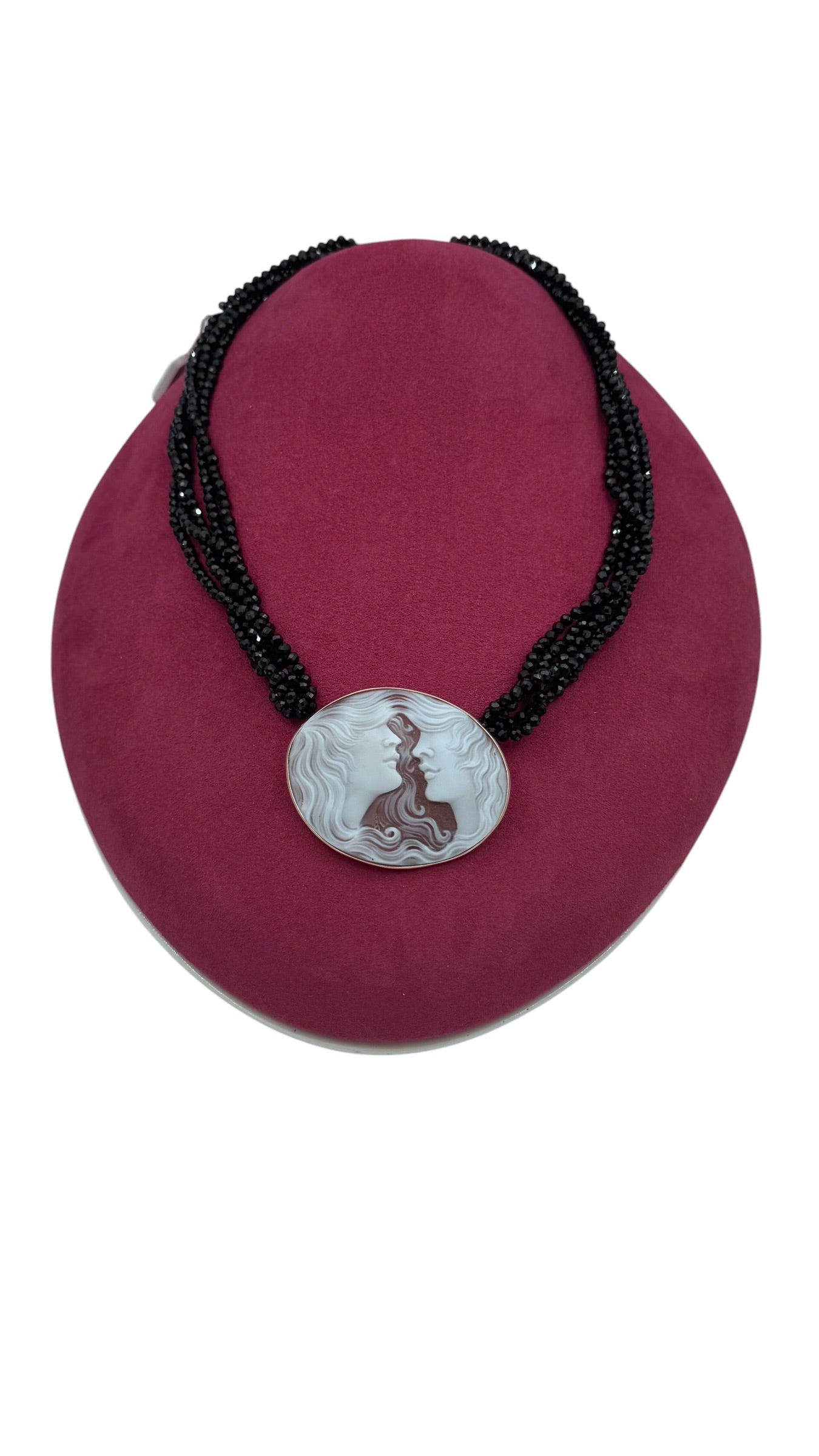 LUCEDEIMIEIOCCHI Choker multifilo in argento dorato, spinelli neri e cammeo naturale - LDMO 798 COL
