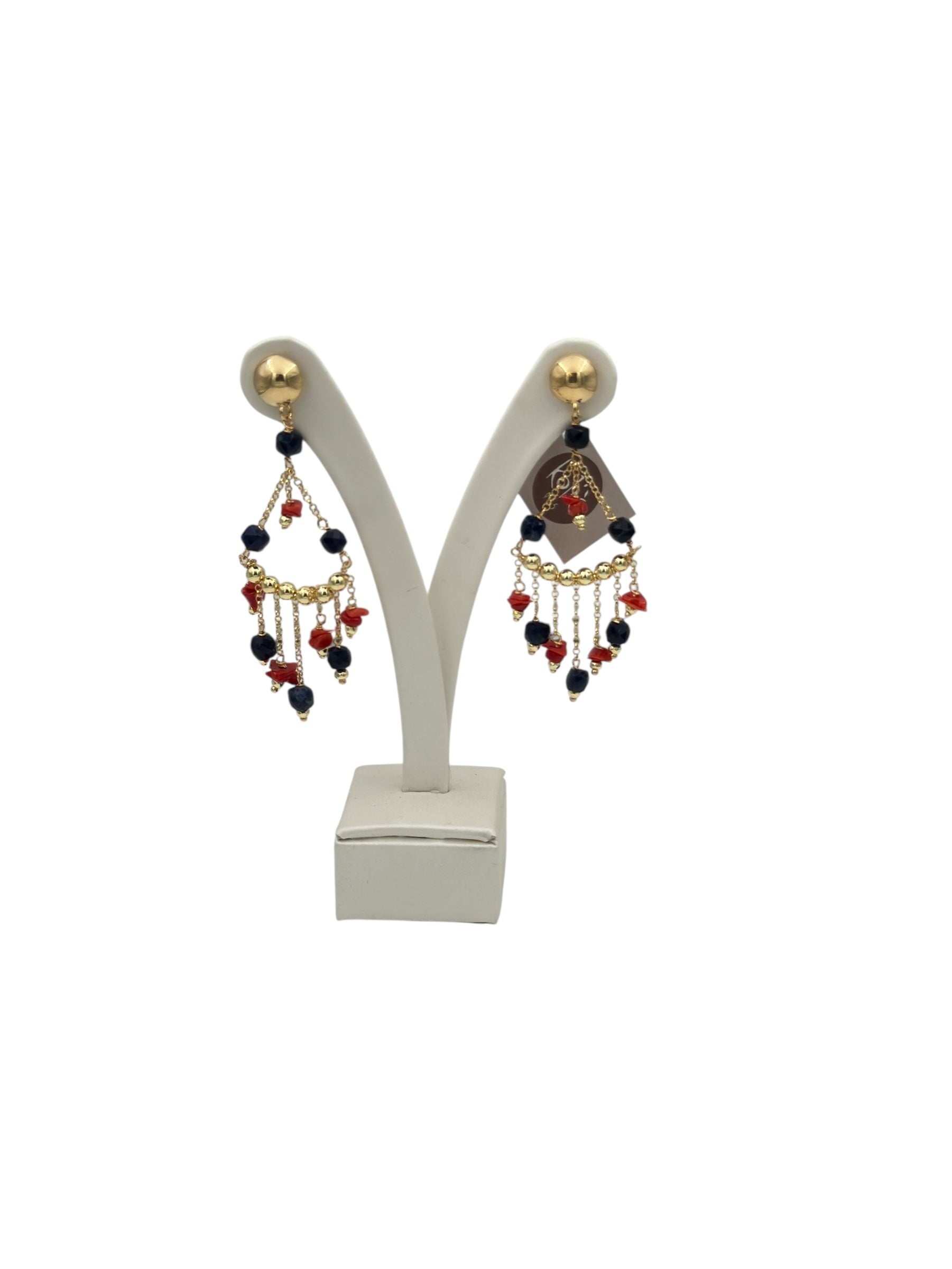Koliè 925 - Orecchini pendenti in argento dorato con corallo - OR NERES 11