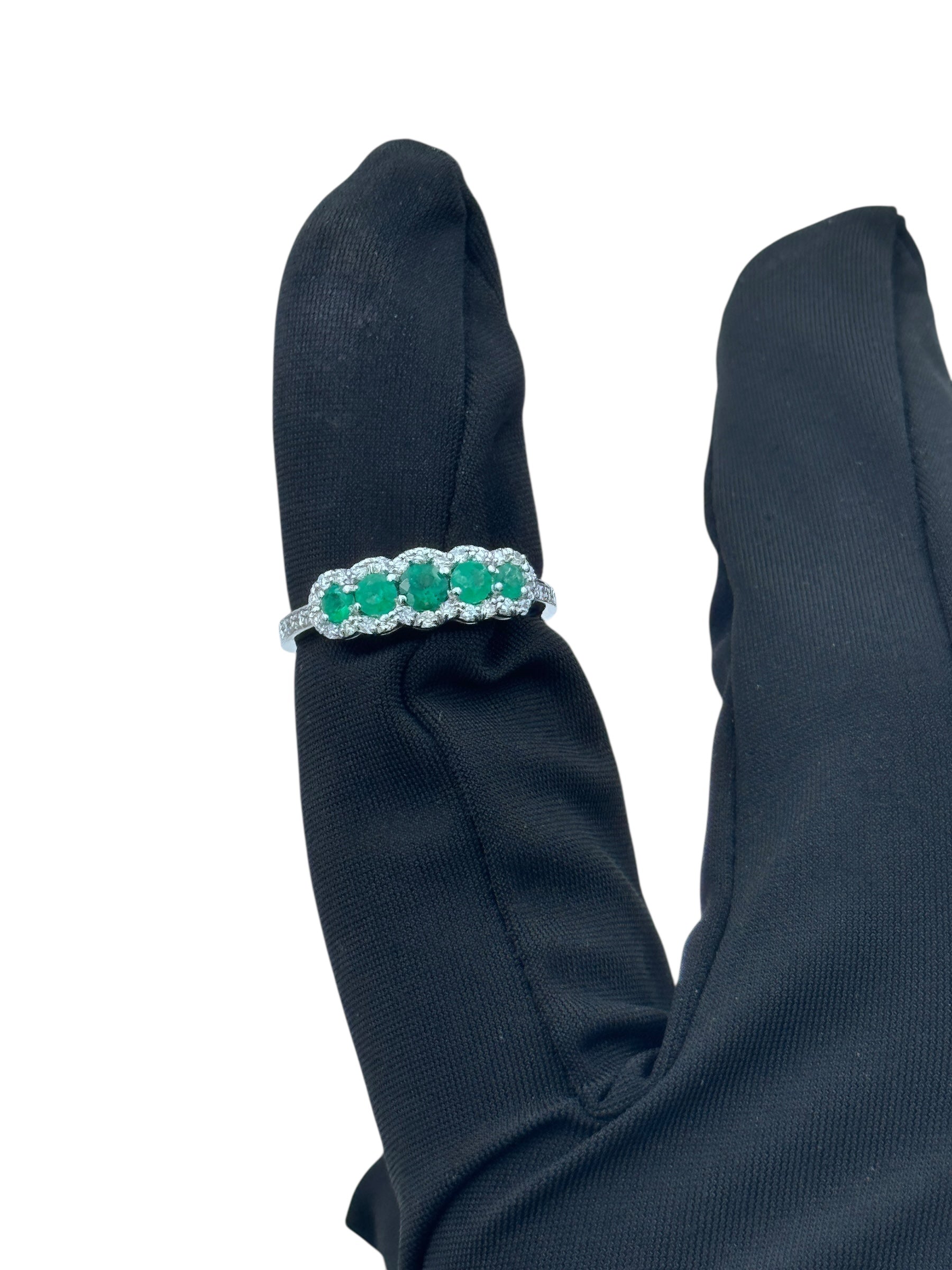 Diana - Veretta in oro bianco 18kt, diamanti e 5 smeraldi - AN D. 191 SM