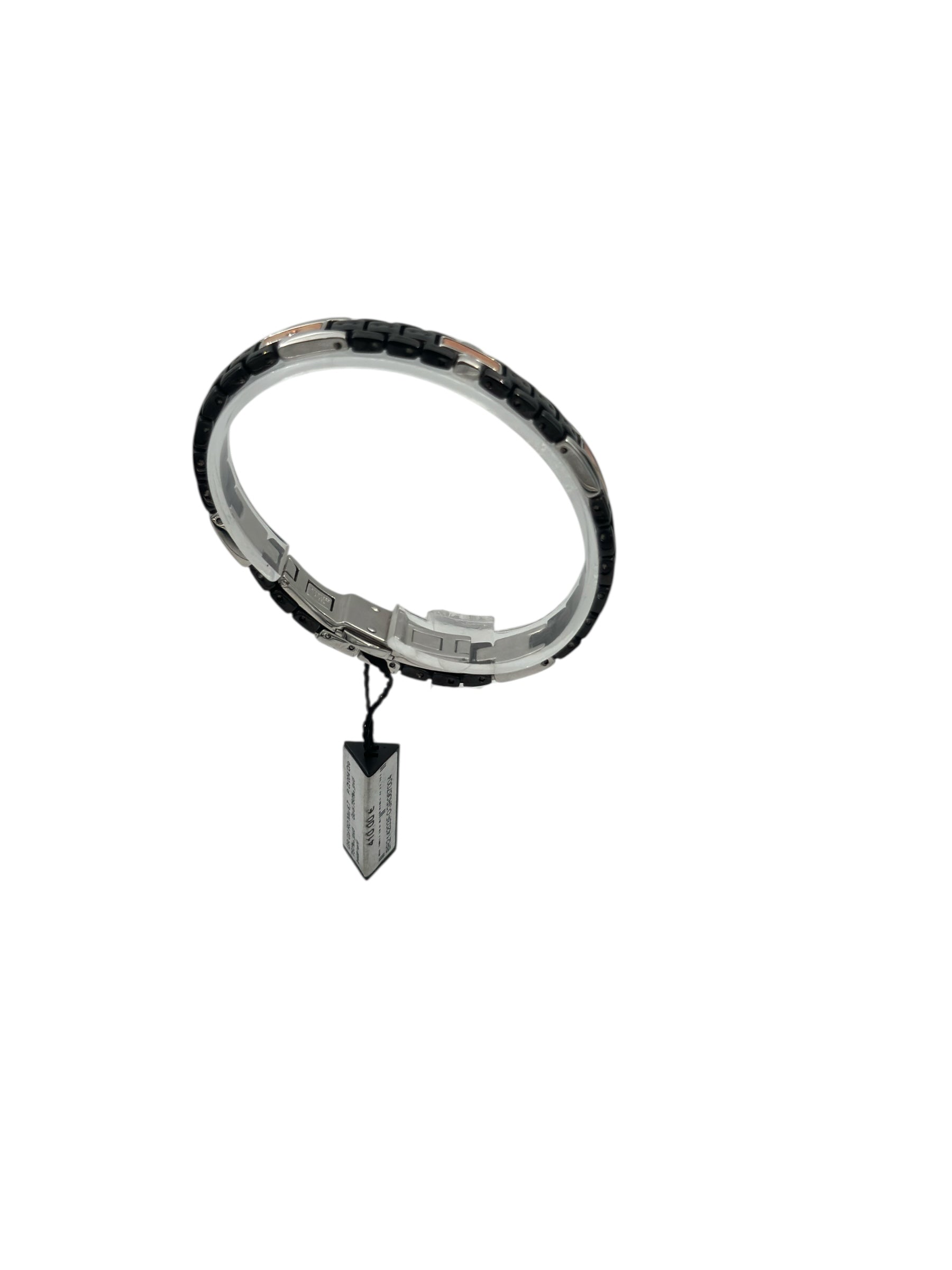 Bracciale Baraka' Collezione "Kabala" in ceramica nera, acciaio, dettagli oro rosa 18kt e  diamante centrale - BR214203