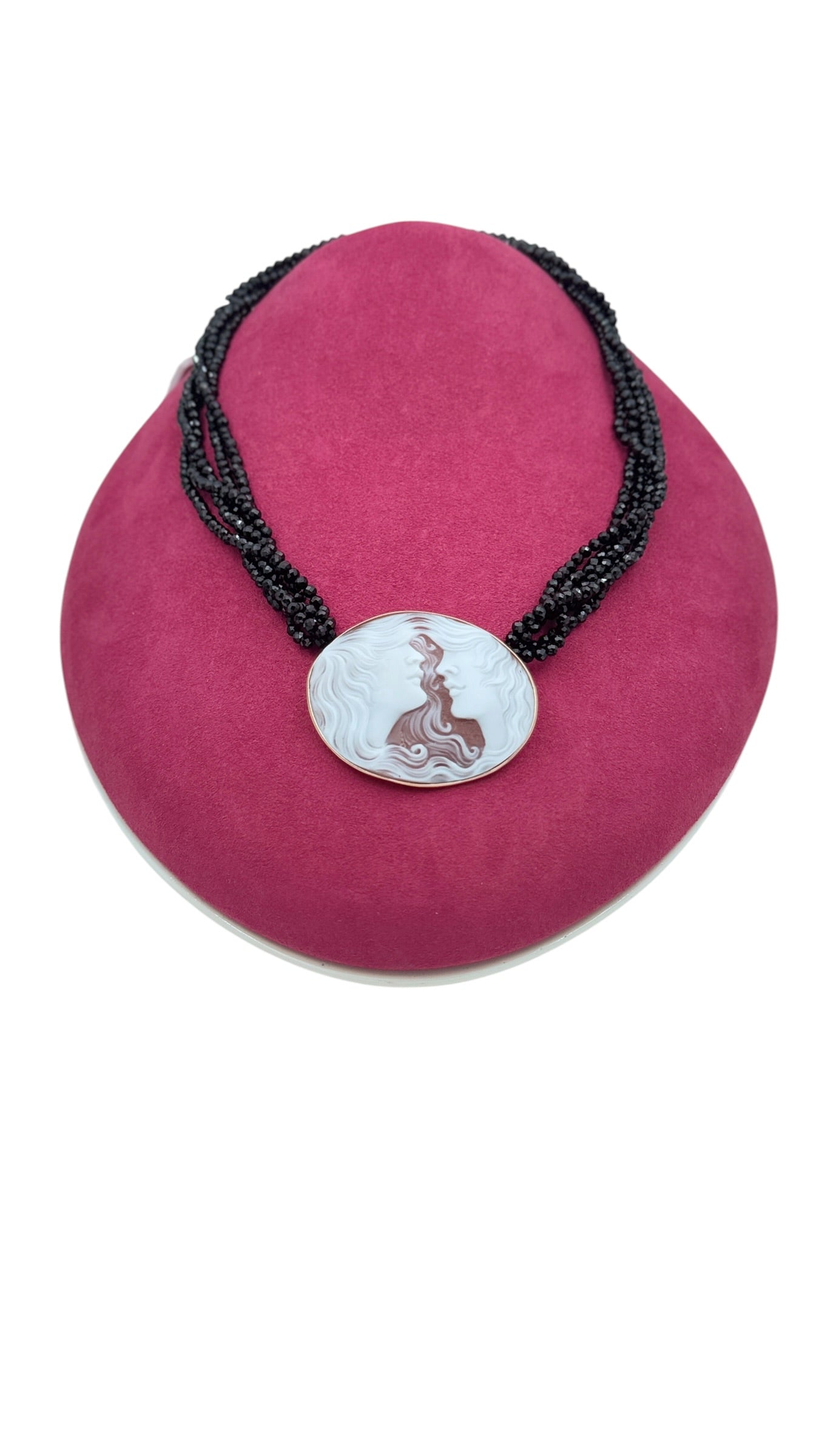 LUCEDEIMIEIOCCHI Choker multifilo in argento dorato, spinelli neri e cammeo naturale - LDMO 798 COL