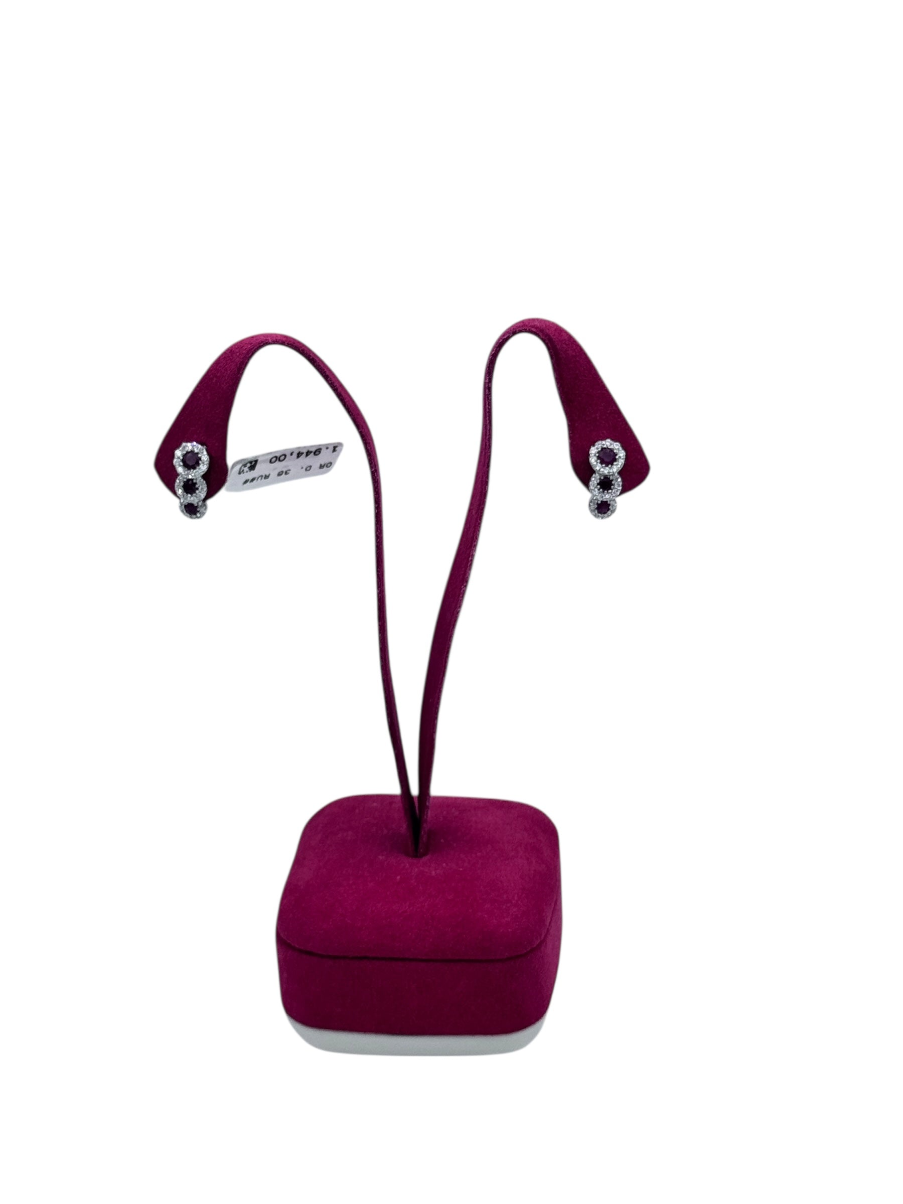 Diana - Orecchini trilogy in oro bianco 18kt, rubini e giro di diamanti - OR D. 36 RU