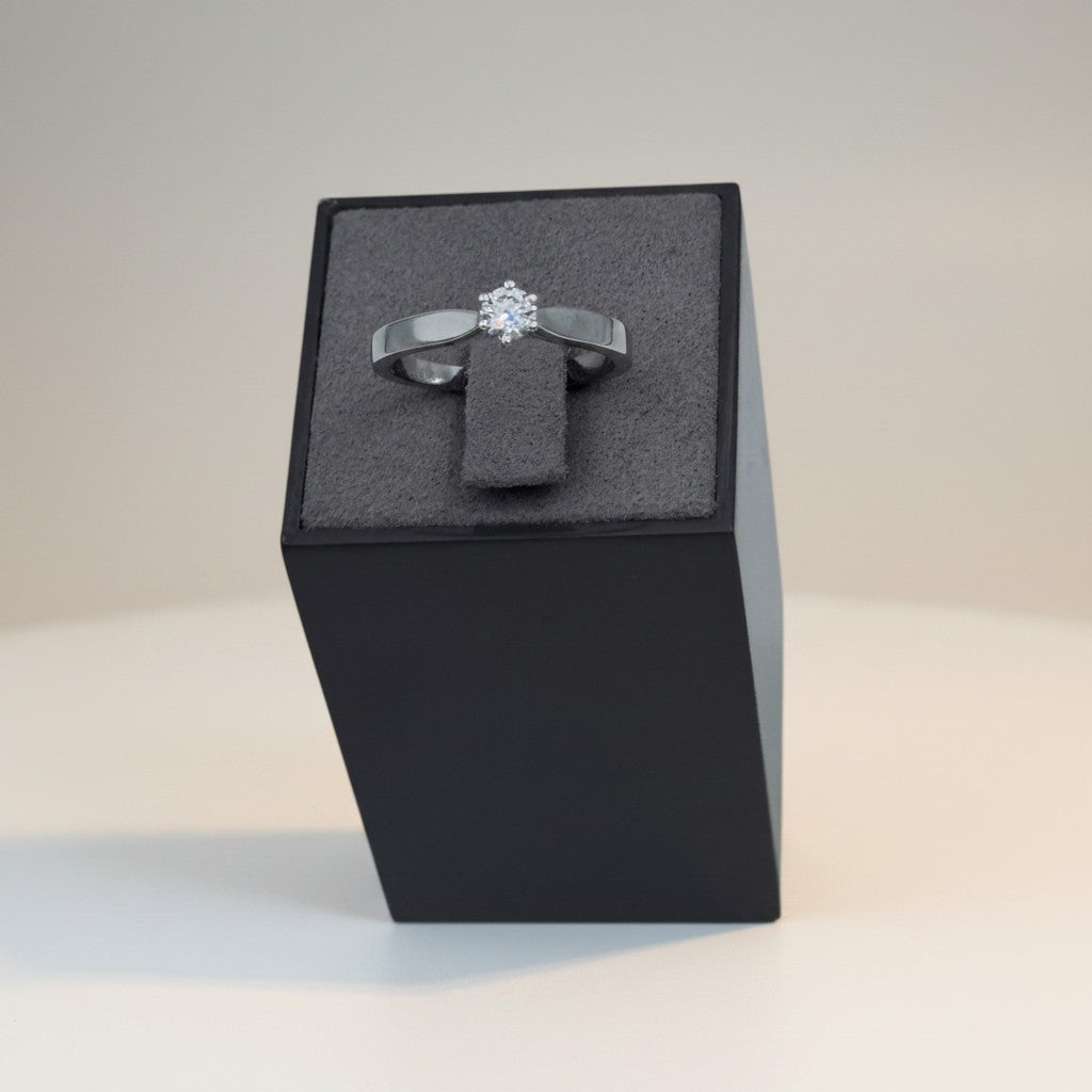 ANELLO SOLITARIO GIORGIO VISCONTI ORO BIANCO 18KT E DIAMANTI, MONTATURA 6 GRIFFE, 0.25CT - AB17101D
