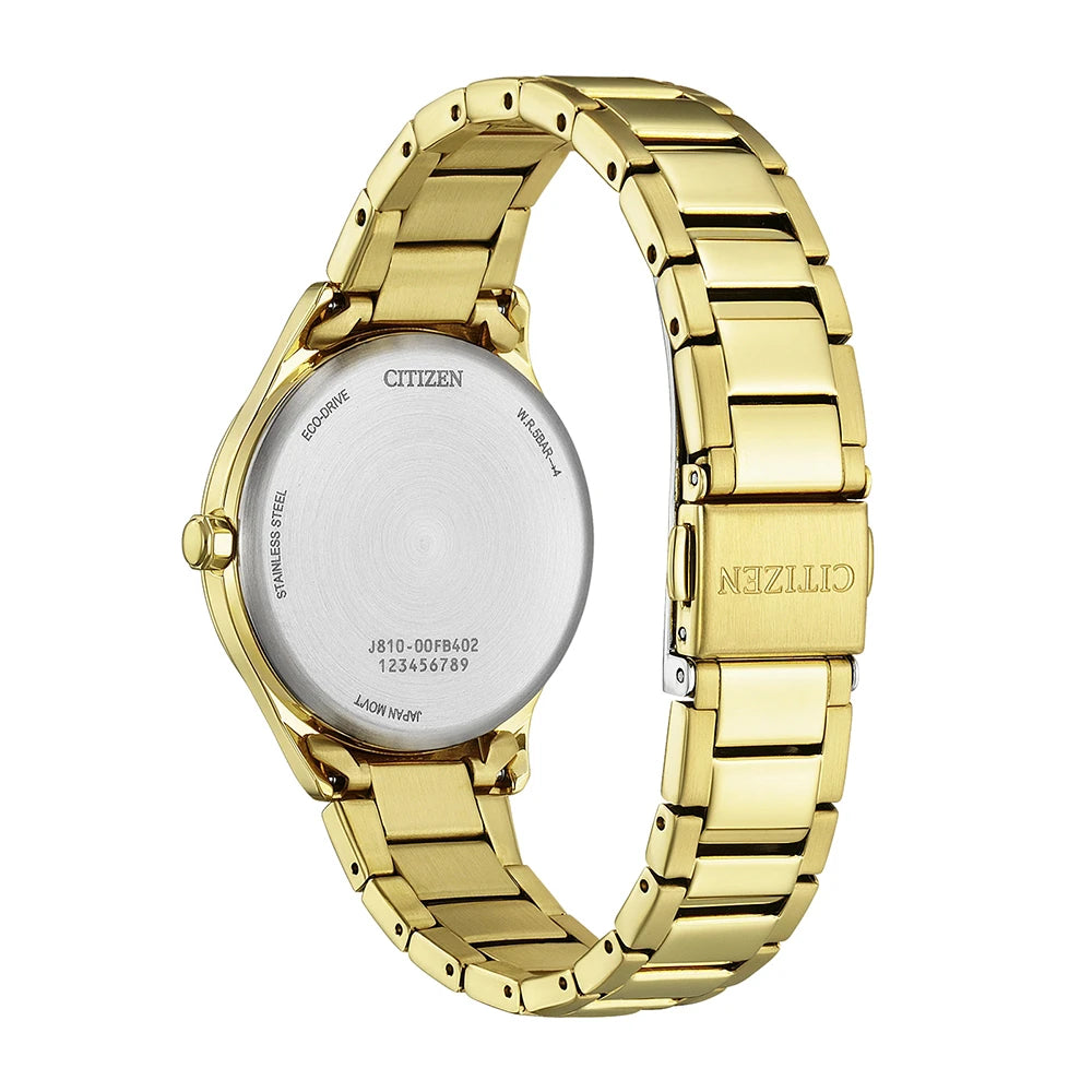 Orologio Citizen Lady Sport, bracciale color oro giallo e quadrante verde, eco-drive, 34mm - FE6122-64X