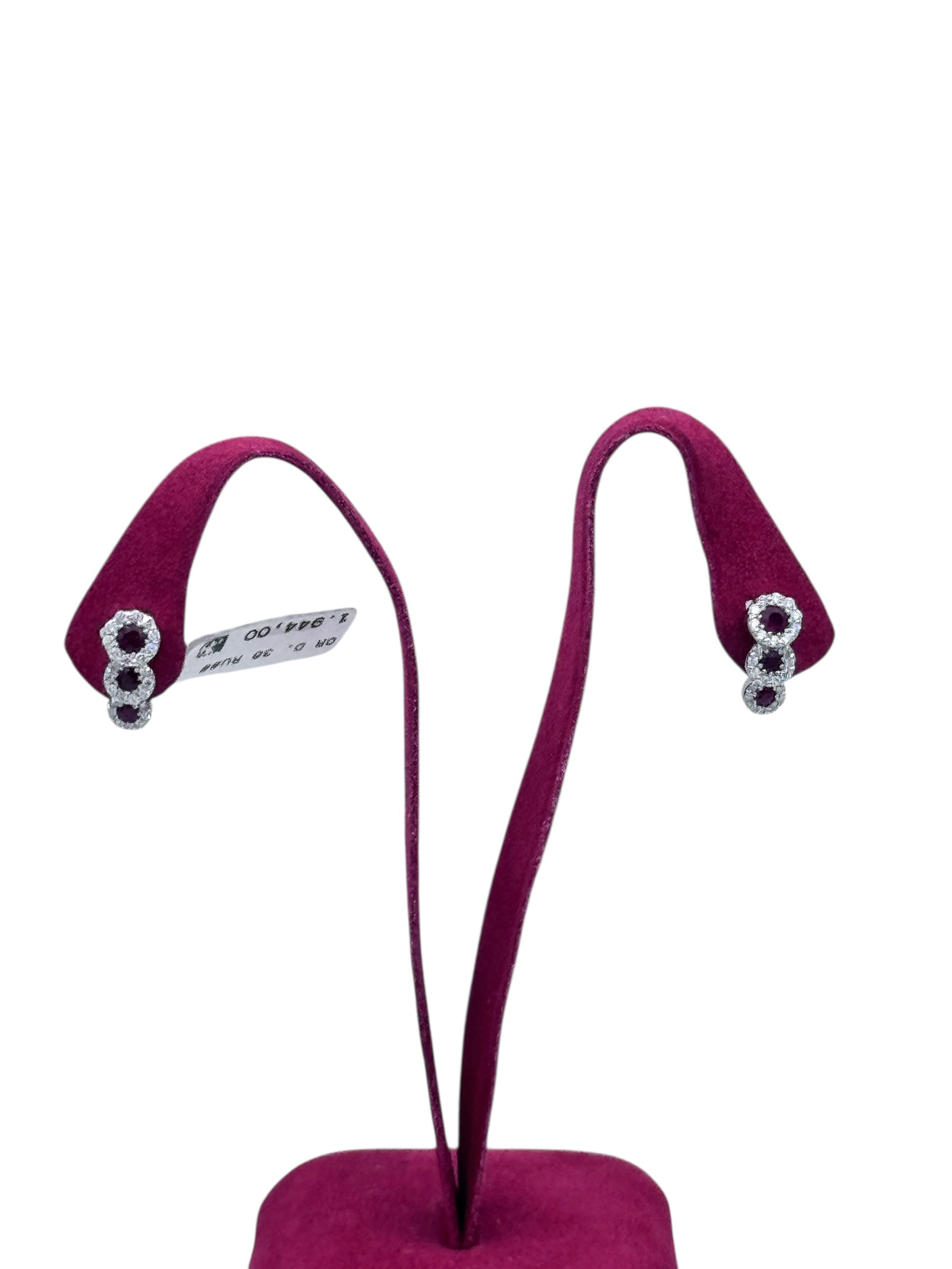 Diana - Orecchini trilogy in oro bianco 18kt, rubini e giro di diamanti - OR D. 36 RU