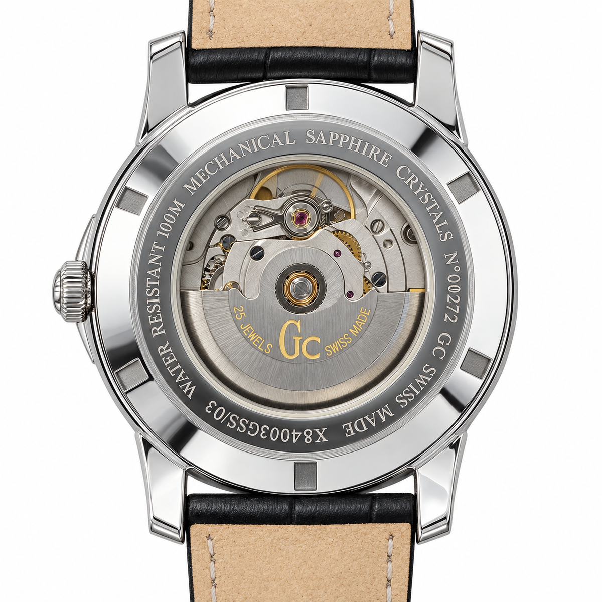 Orologio Uomo Guess Collection, Classica Automatic, Cuore aperto, datario a tre numeri, quadrante antracite, NOS, 42mm - X84003G5S