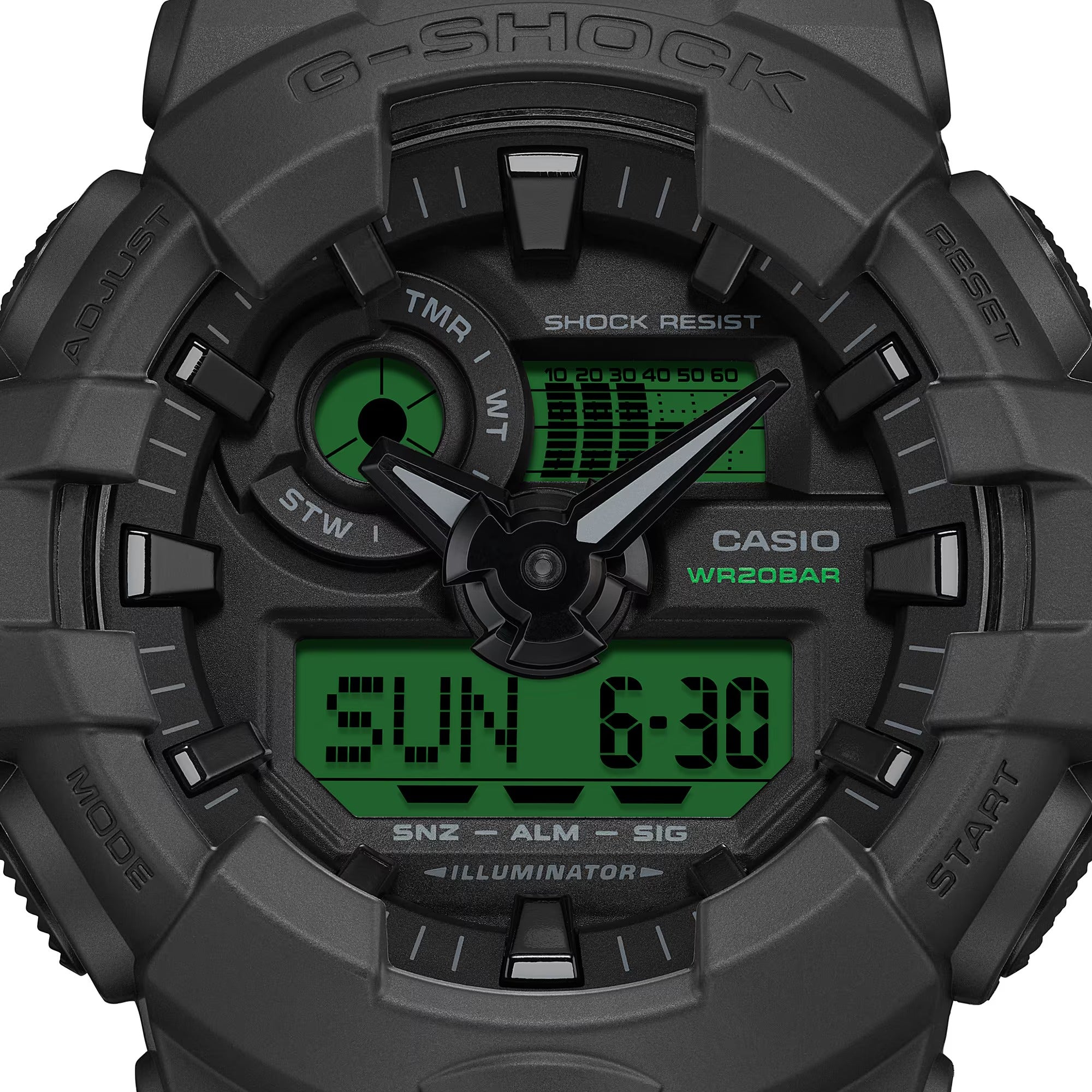 Orologio Casio G-Shock CLASSIC, quadrante nero e verde elettrico, 53MM - GA-700BEG-1AER
