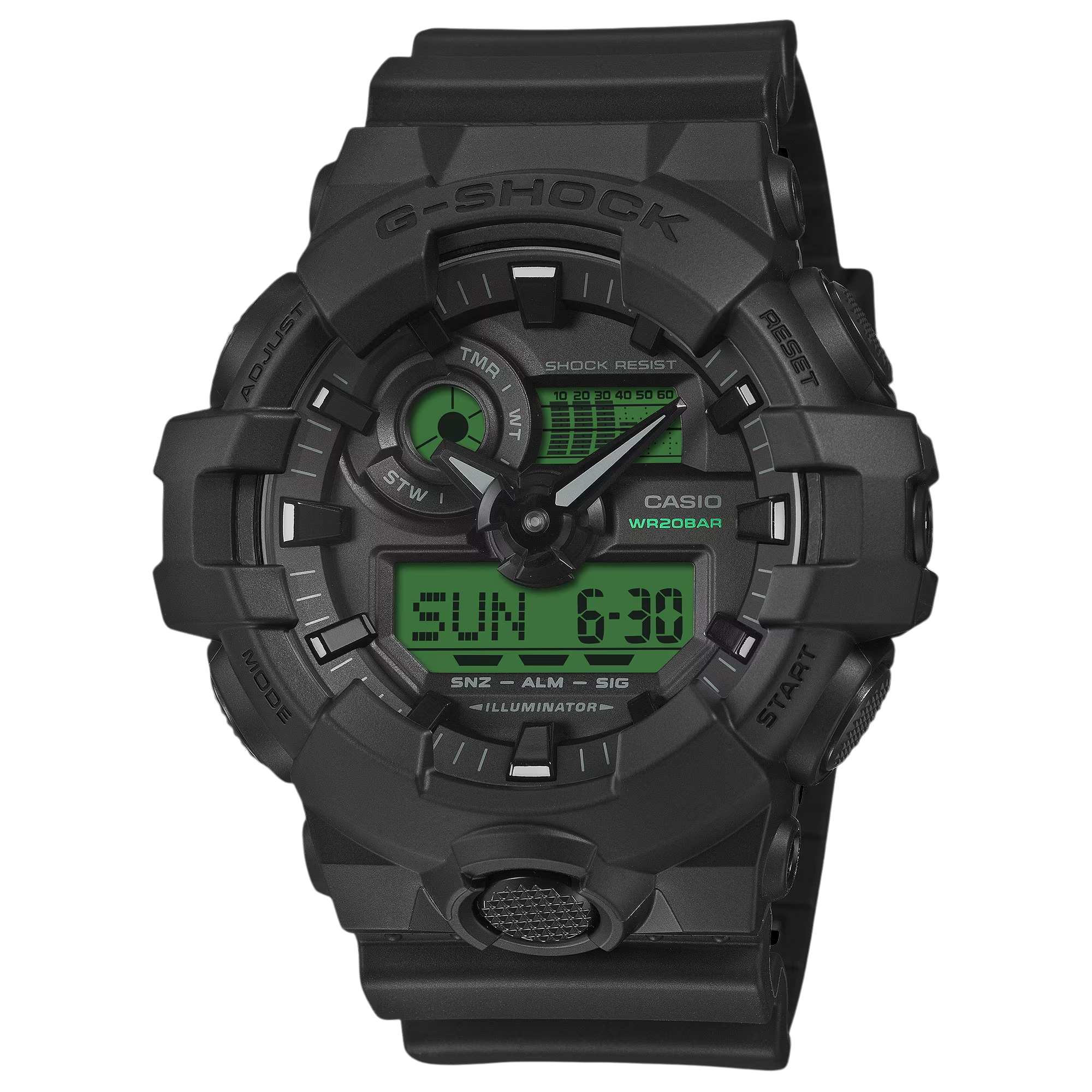 Orologio Casio G-Shock CLASSIC, quadrante nero e verde elettrico, 53MM - GA-700BEG-1AER