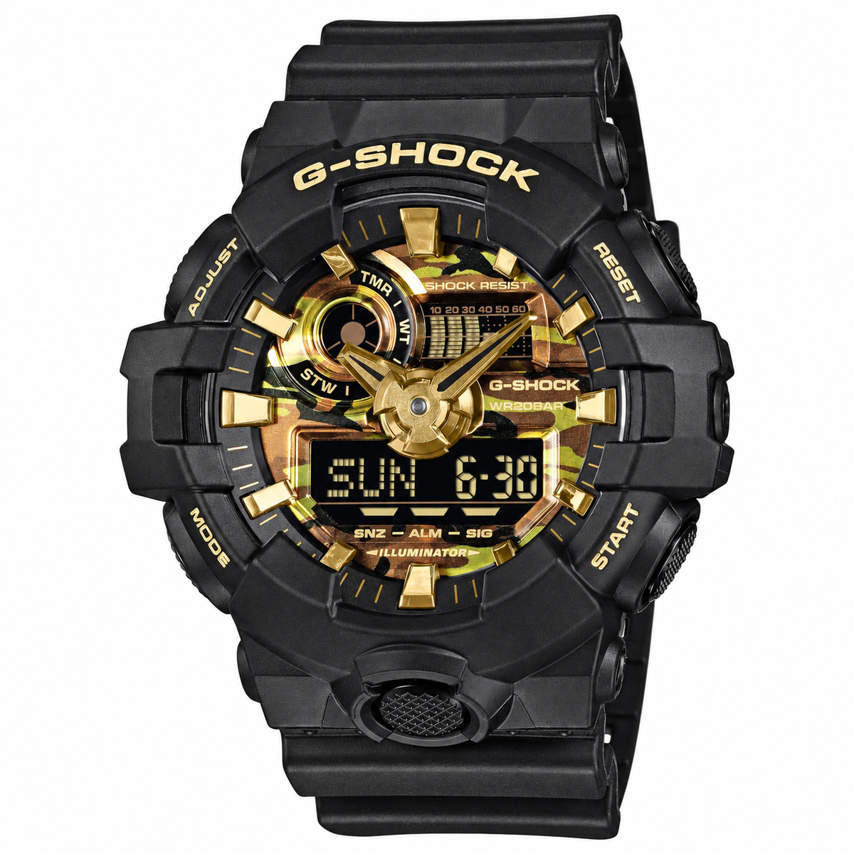 Orologio G-Shock classic, linea Bold Camo, mimetico e oro, 53mm - GA-700CF-1AER