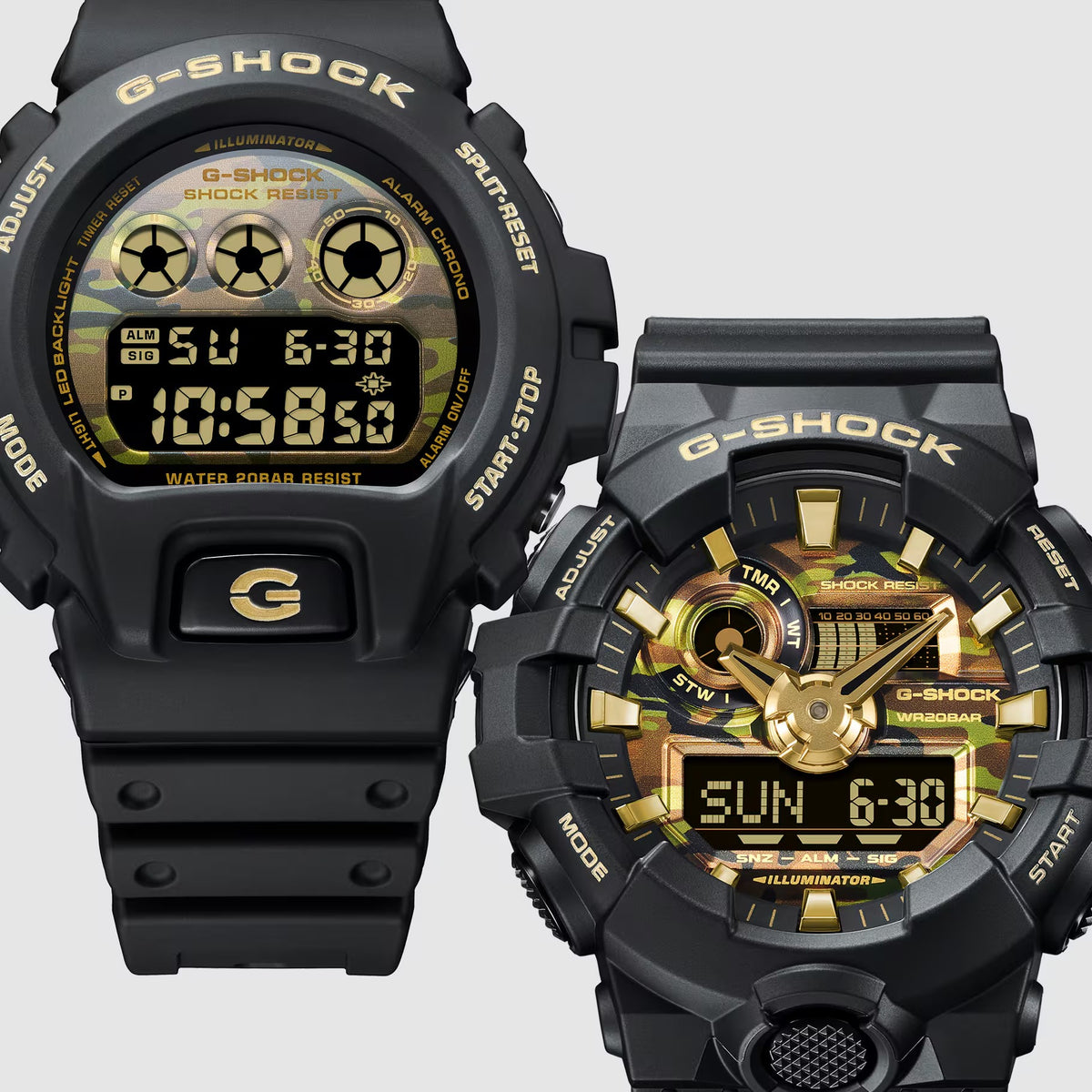 Orologio G-Shock classic, linea Bold Camo, mimetico e oro, 53mm - GA-700CF-1AER