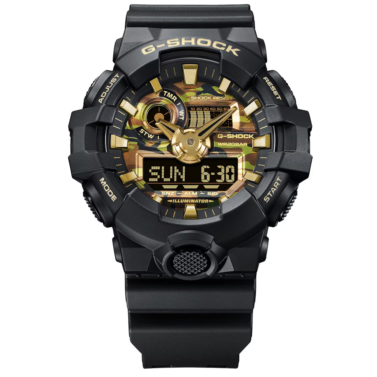 Orologio G-Shock classic, linea Bold Camo, mimetico e oro, 53mm - GA-700CF-1AER