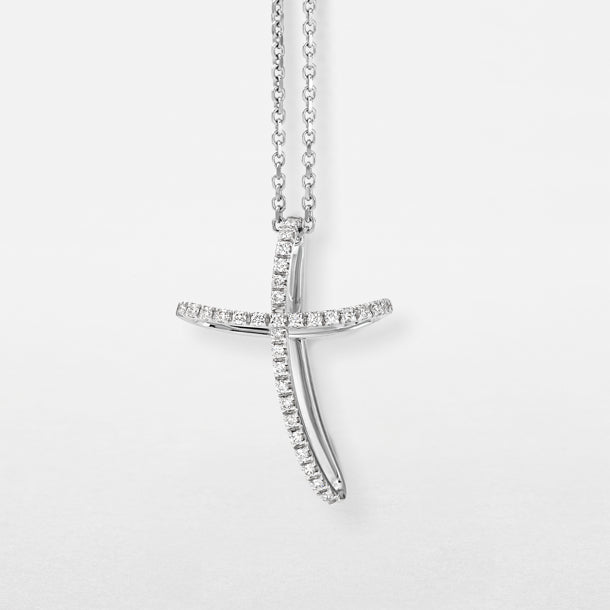 Girocollo croce Giorgio Visconti in oro bianco e diamanti, 0,11ct - GB35371