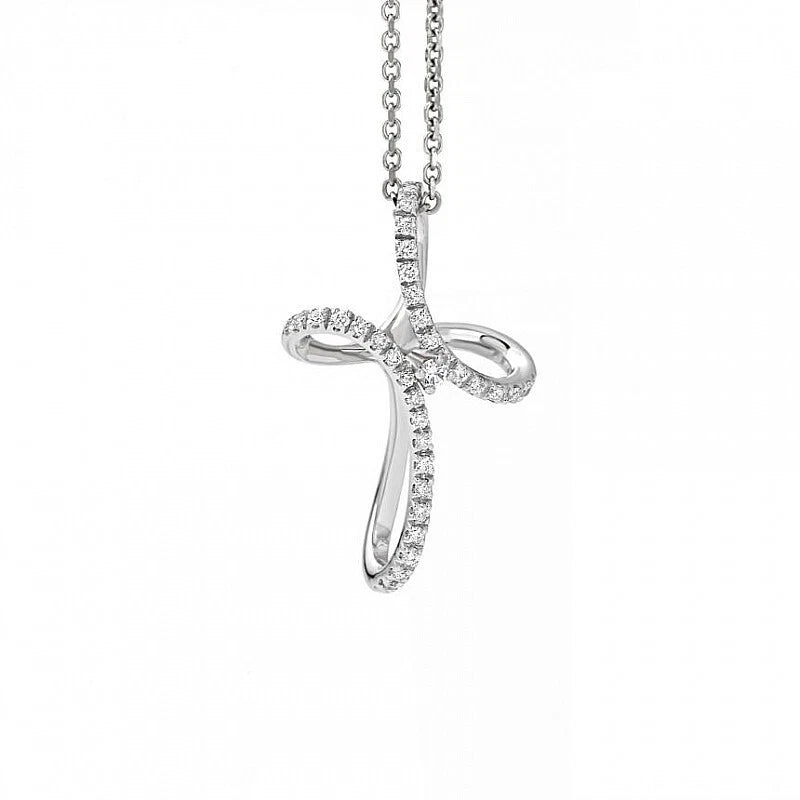 Giorgio Visconti Collana in oro bianco 18 kt con pendente croce curva e diamanti naturali ct 0,14 - GB35373