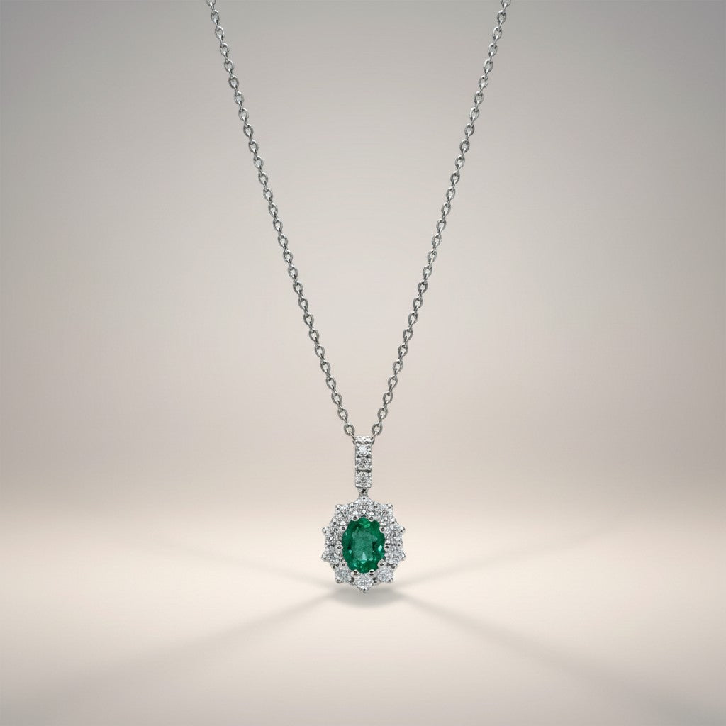 GIROCOLLO IN ORO BIANCO, DIAMANTI E SMERALDO, 0.35ct di smeraldo - GB37875S