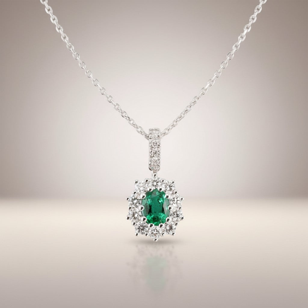 GIROCOLLO IN ORO BIANCO, DIAMANTI E SMERALDO, 0.35ct di smeraldo - GB37875S