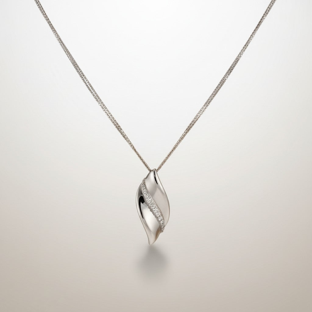 Girocollo oro bianco e diamanti con pendente, 0.41ct - GB38092