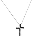 White gold necklace with white and black diamond cross, 0.13ct - GBX37660