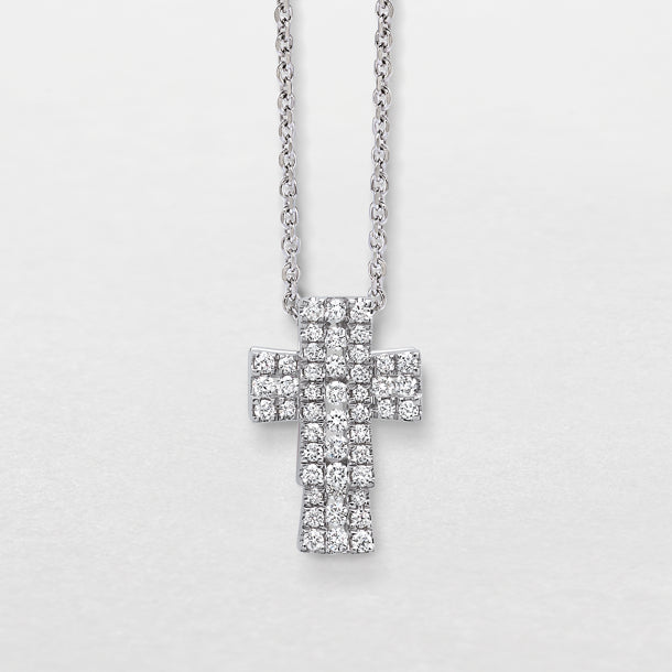 Girocollo croce Giorgio Visconti in oro bianco e diamanti, 0.22ct - GBX37830