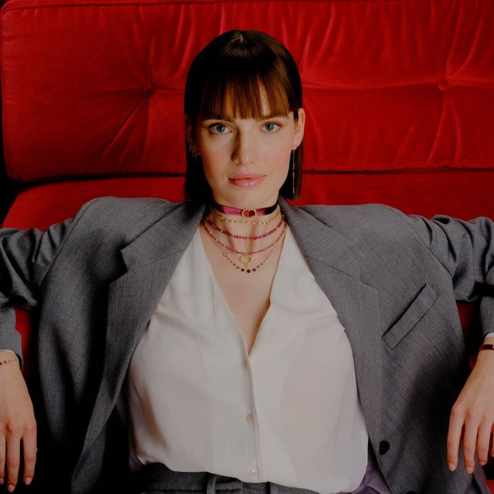 GIROCOLLO MAMAN RUBINI IN ARGENTO DORATO  - GCMESRB1MS