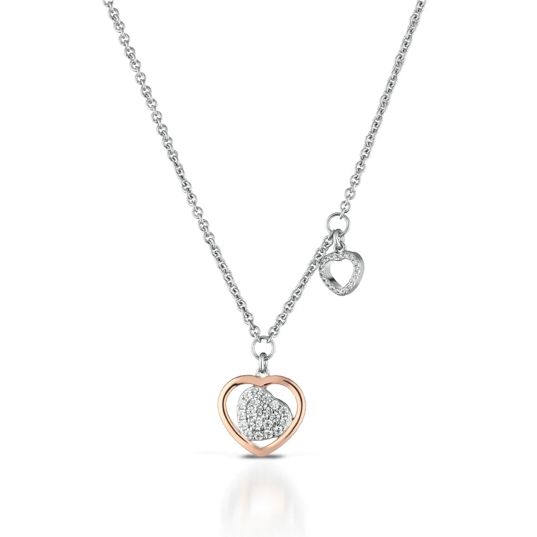 Collana Doppio Cuore Bianco e Rosè con Zirconi TRILOGIA D'AMORE - GIA455