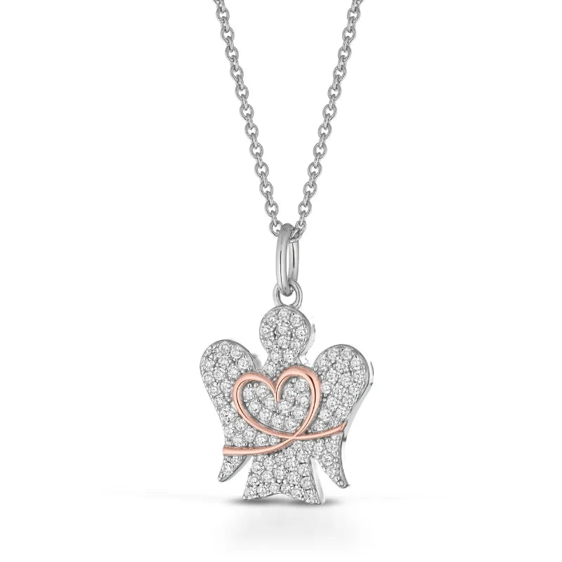 Collana Roberto Giannotti in argento con pendente Angelo, zirconi e cuore rosato - GIA800