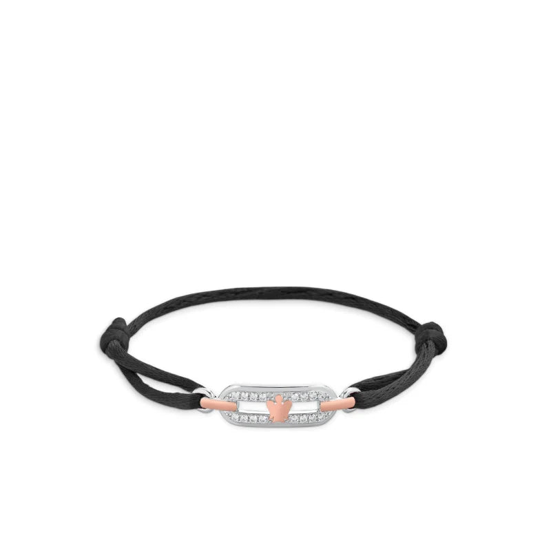 Bracciale Roberto Giannotti in argento  e cordino caucciù nero, zirconi e Angelo rosato - GIA802N