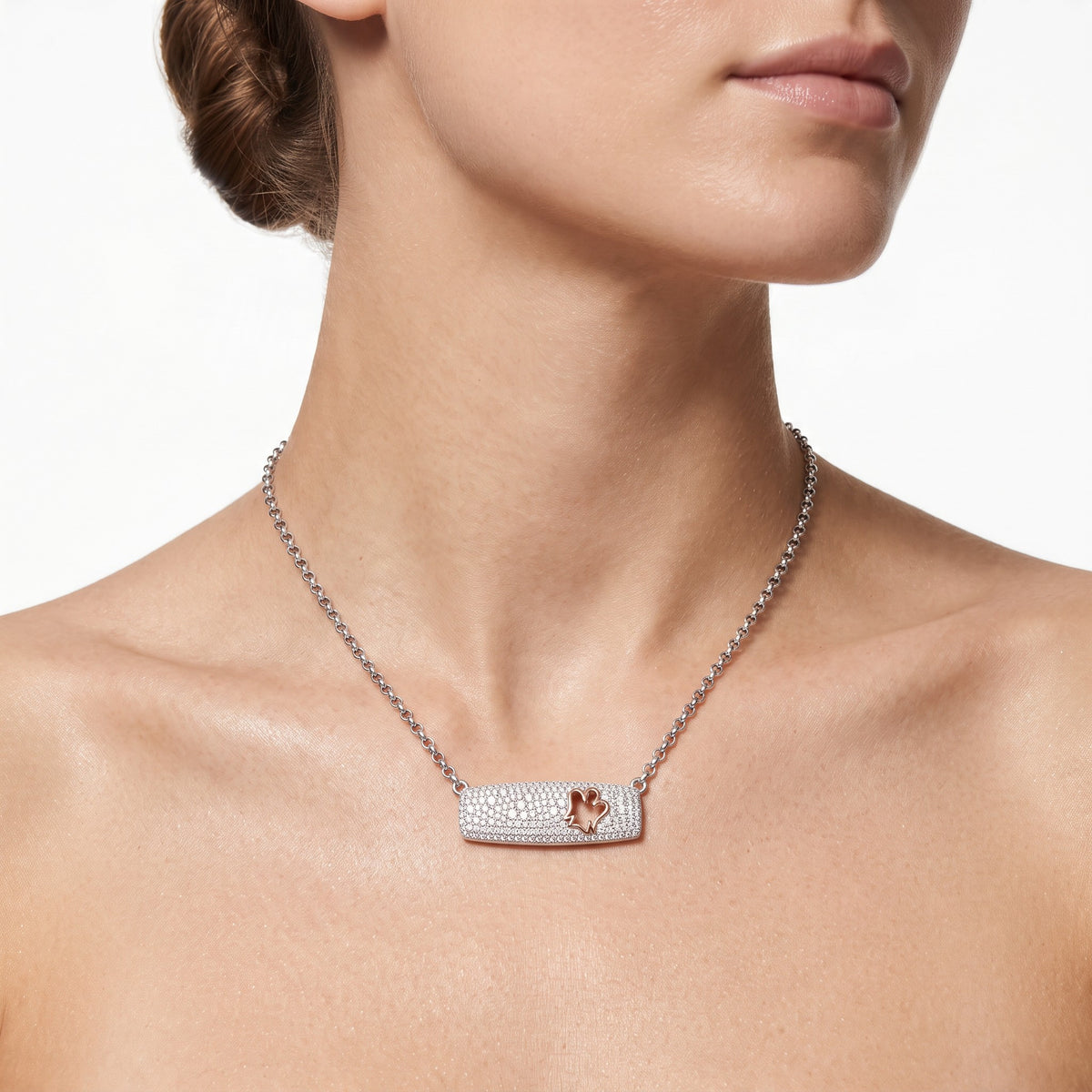 Collana Roberto Giannotti da donna in argento con zirconi e Angelo rosato - GIA806