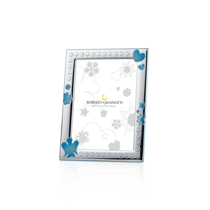 SILVER FRAME WITH ANGEL, COURT-LEAF COURT, HEART, STAR AND SUN IN BLUE - GICO14
