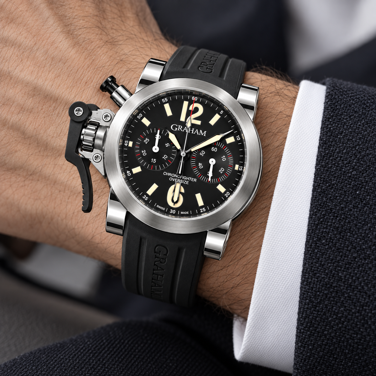 Orologio Graham Chronofighter Oversize — Acciaio 47,5 mm — Automatico cronografo, grilletto laterale — 100 m - GR-FIG-AC-3PAOV