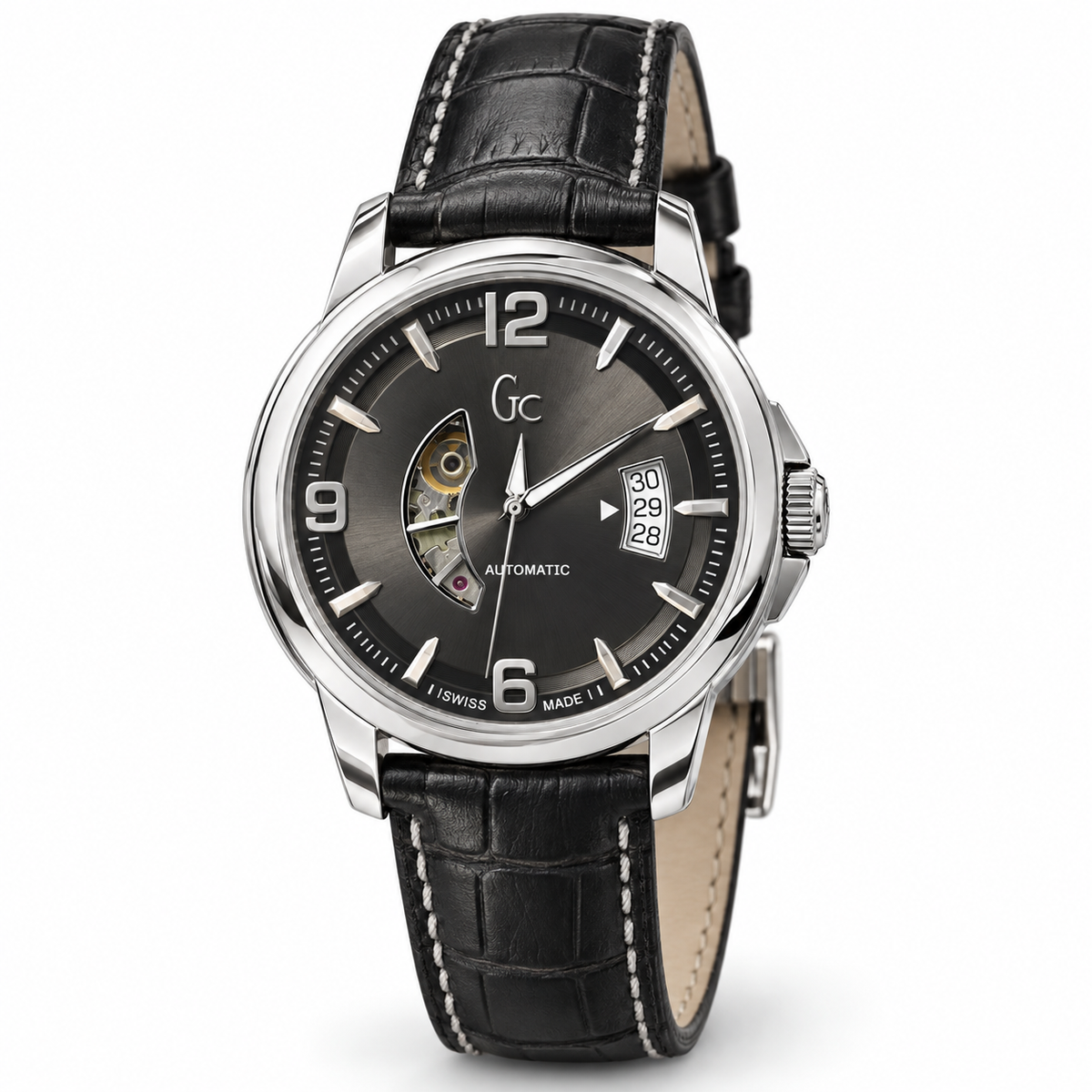 Orologio Uomo Guess Collection, Classica Automatic, Cuore aperto, datario a tre numeri, quadrante antracite, NOS, 42mm - X84003G5S