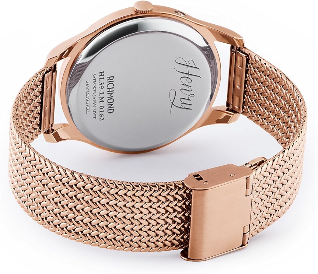Orologio Henry London, quarzo e fasi lunari, quadrante bianco e cinturino color oro rosa, 39mm - HL39-LM-0162