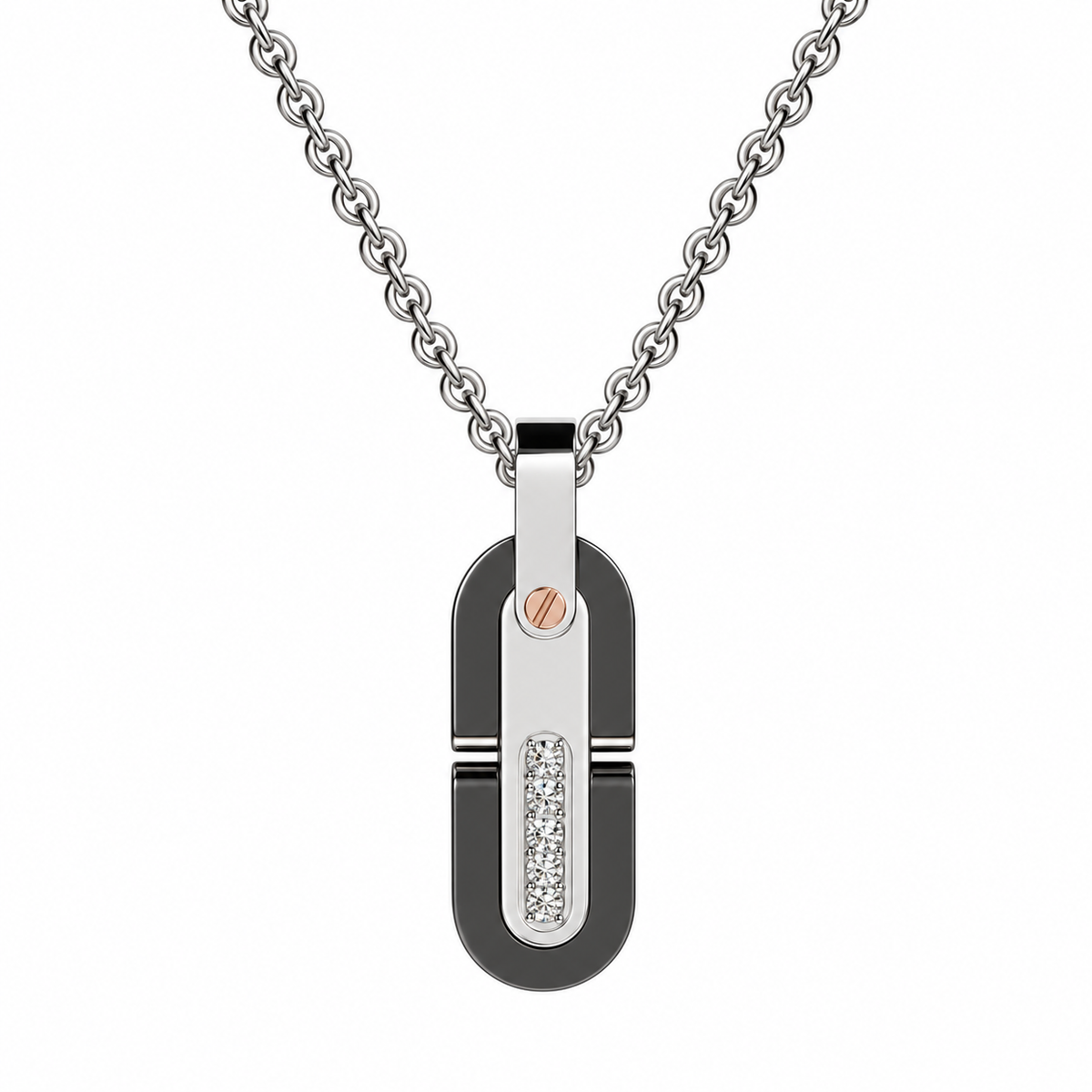 Collana Zancan in Acciaio, collezione Hi-Tech - Ciondolo con cornice nera e pietre bianche - EHC086